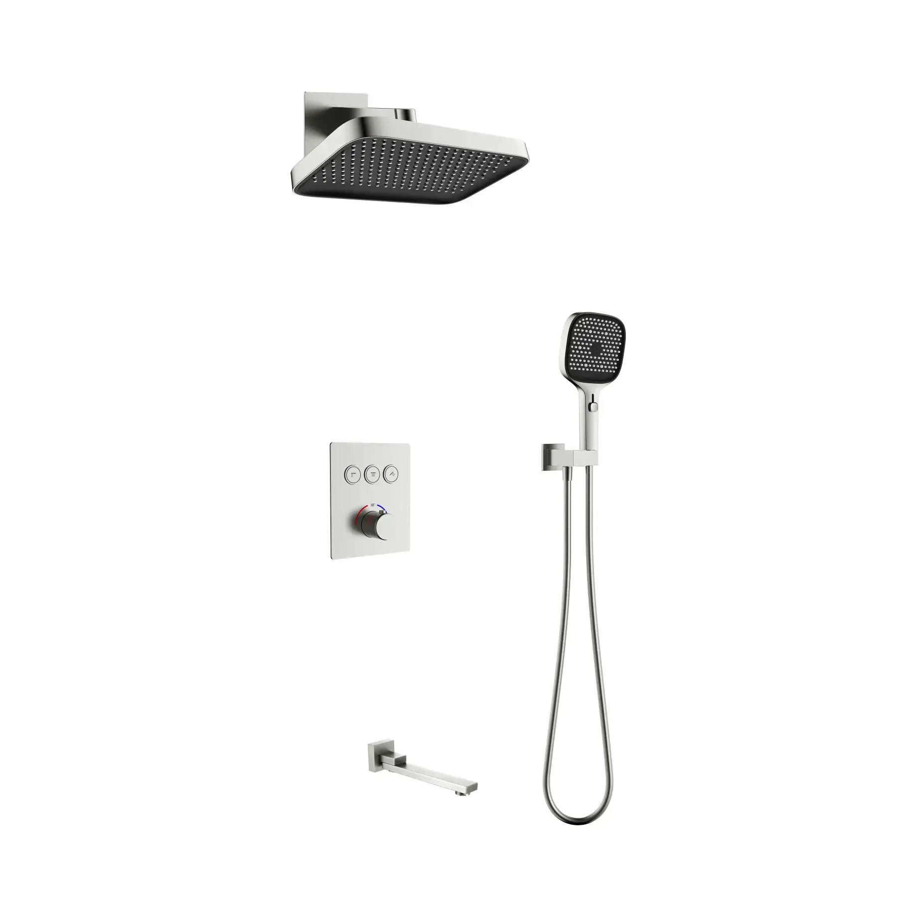Комплект душової системи Flow Devit D117134011221BN Brushed Nickel 33 х 22 см — вид на білому тлі