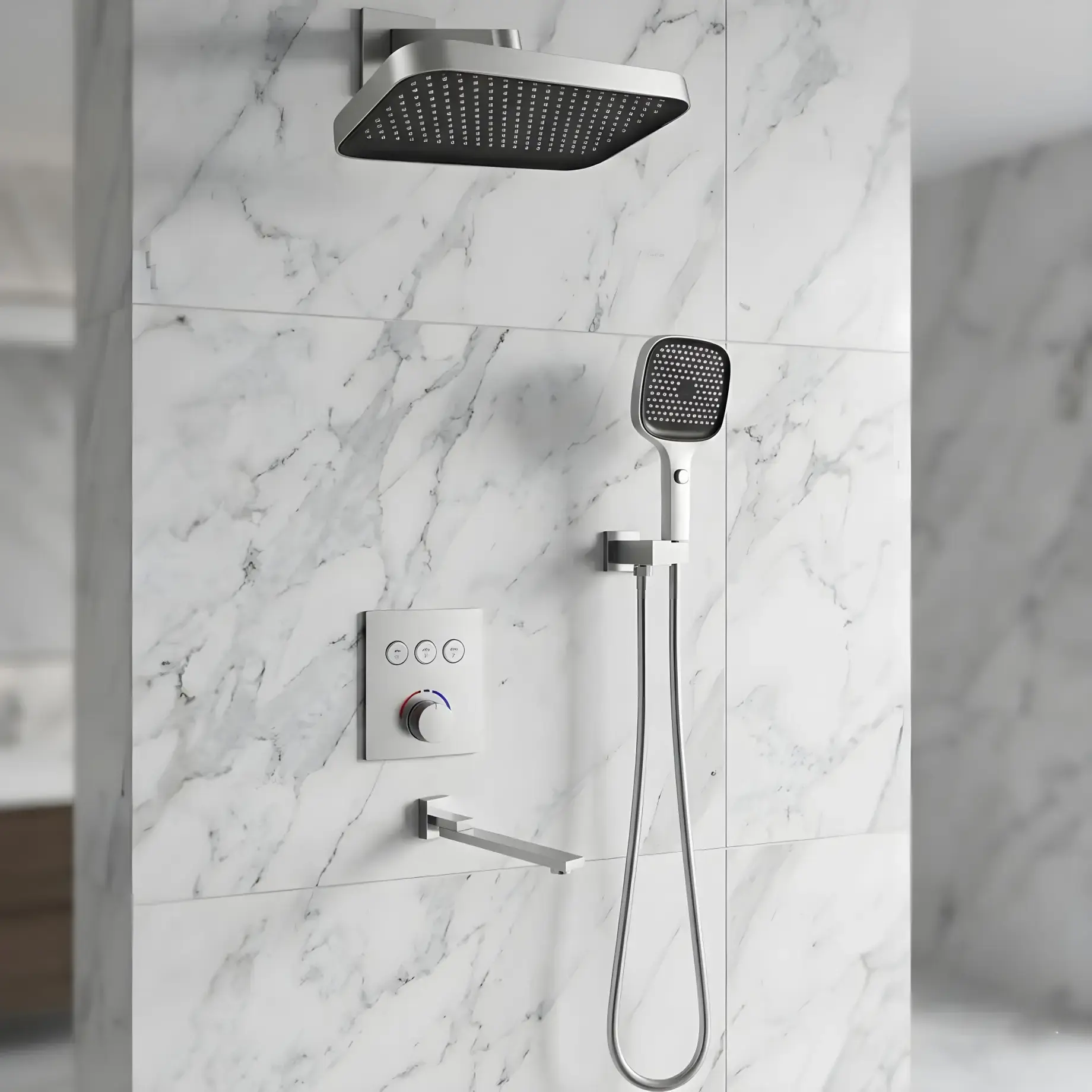 Комплект душової системи Flow Devit D117134011221BN Brushed Nickel — вид спереду