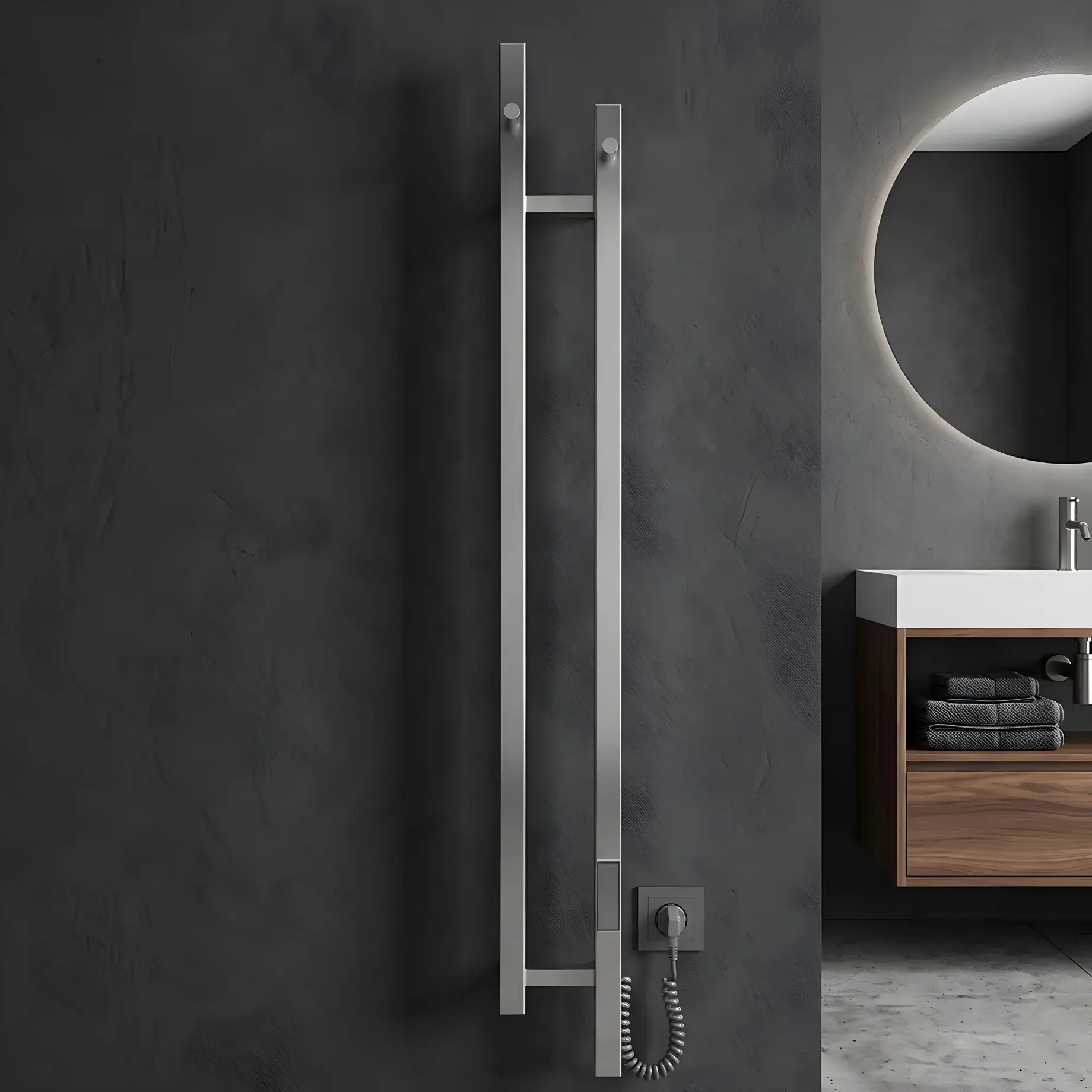Сушка для рушників електрична Stretto Виробник DST117014000S Satin Steel 14 х 117 см — вид спереду