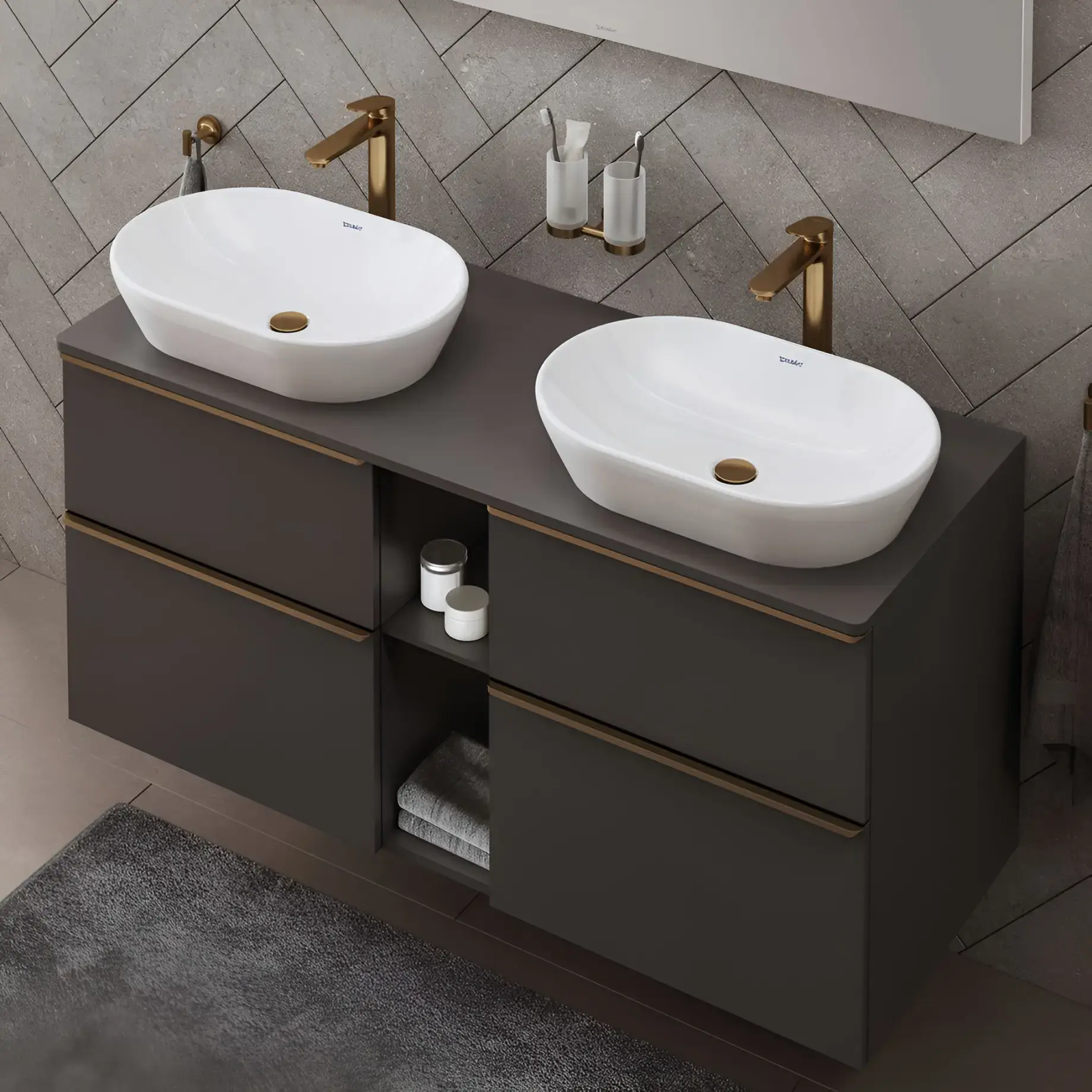 Склянка для зубних щіток подвійна Starck T Duravit 0099480400 Brushed Bronze — бічний ракурс