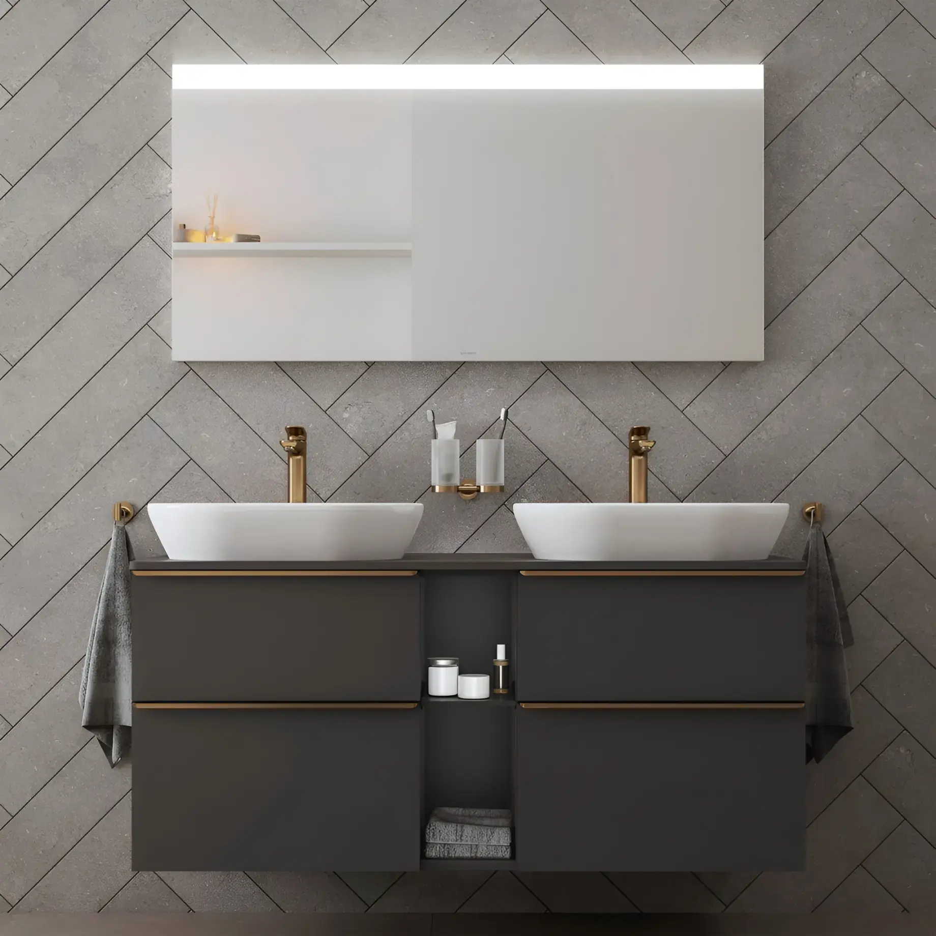 Склянка для зубних щіток подвійна Starck T Duravit 0099480400 Brushed Bronze — вид згори