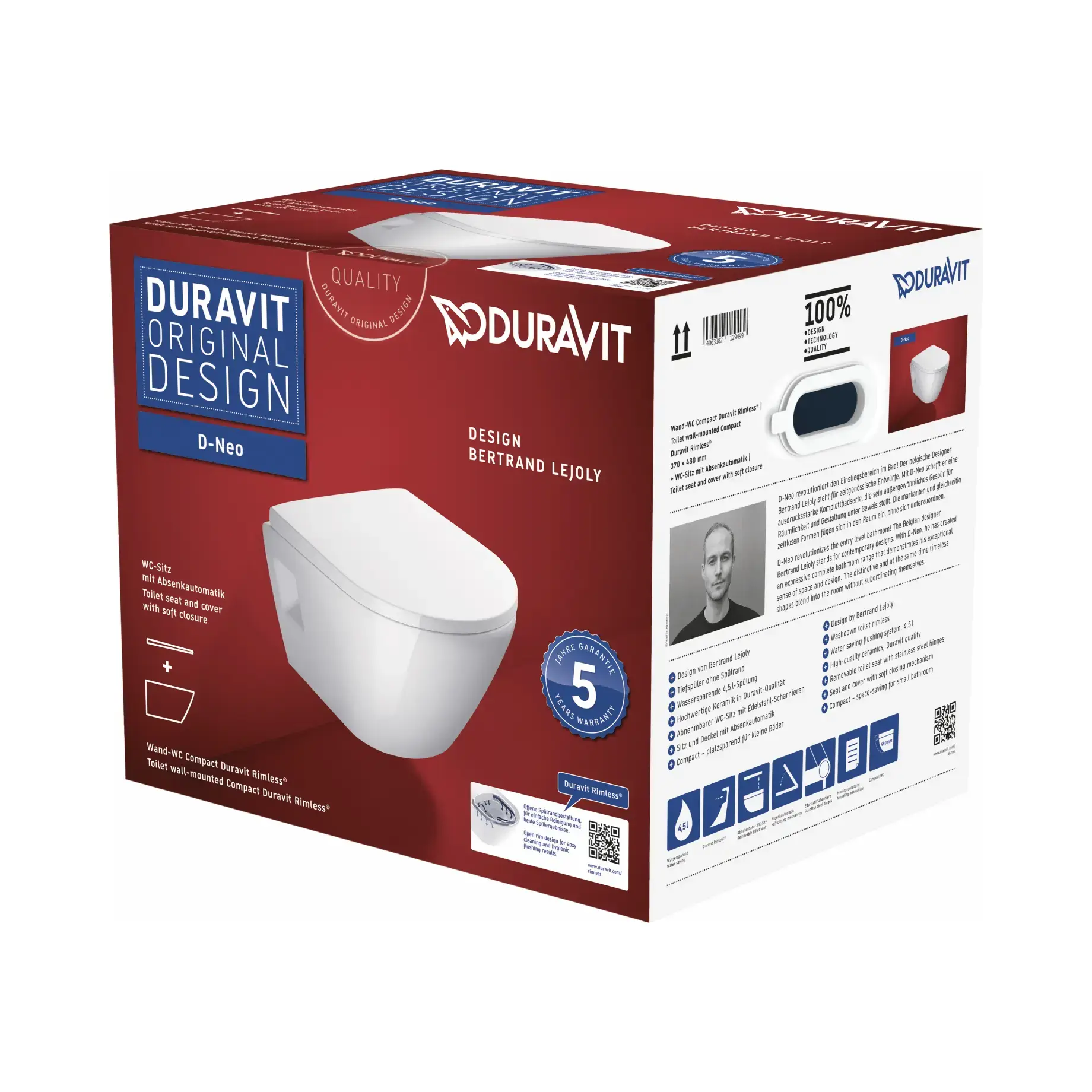 Унітаз півісний D-Neo Duravit 45870900A1 — ракурс 3/4