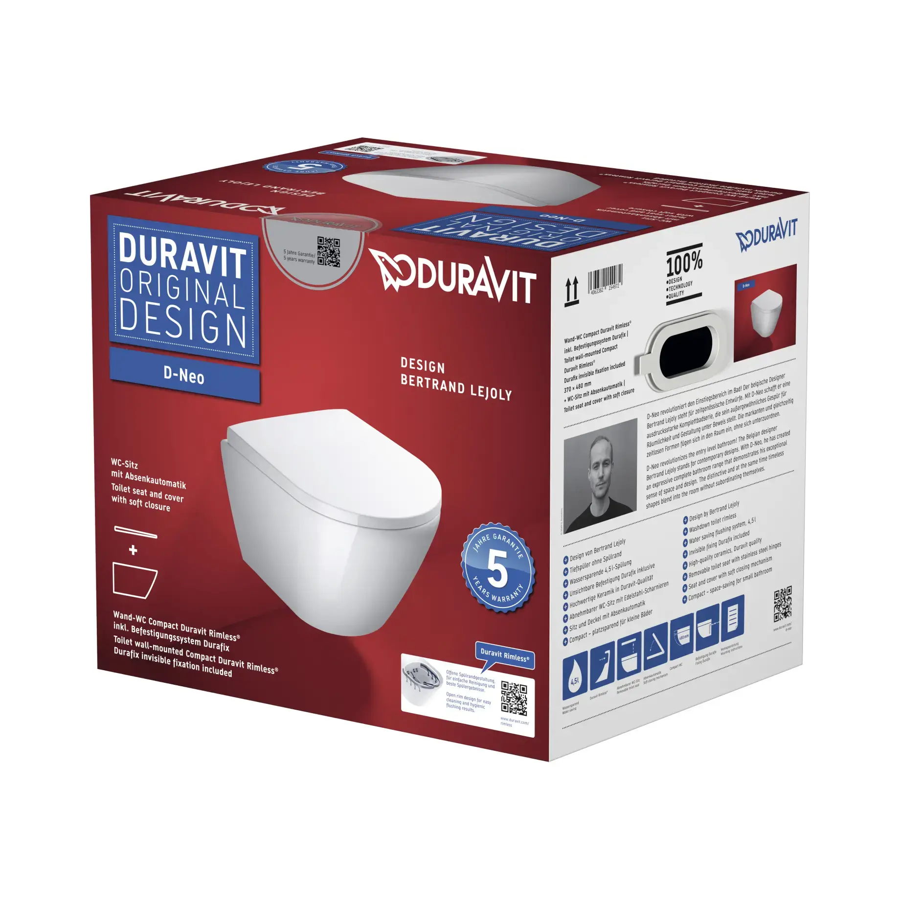 Унитаз подвесной D-Neo Duravit 45880900A1 — вид сзади