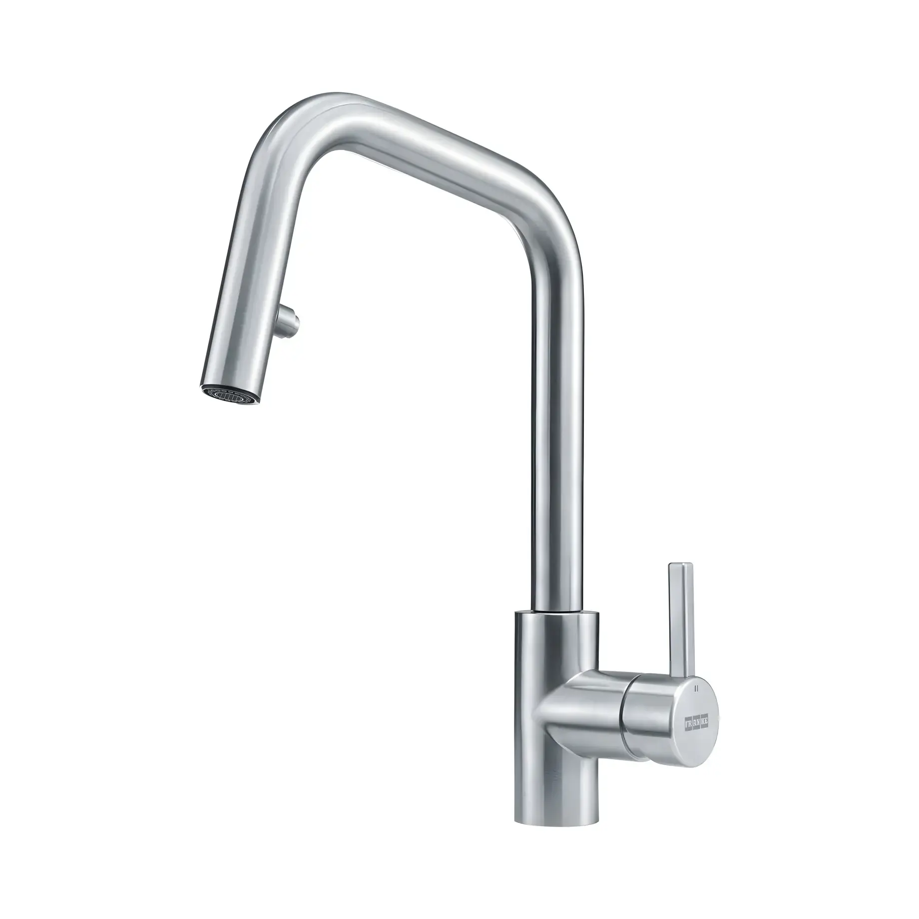 Змішувач для кухні  з витяжним виливом Kubus Pull Out Franke 115.0529.207 Stainless Steel — вид на білому тлі