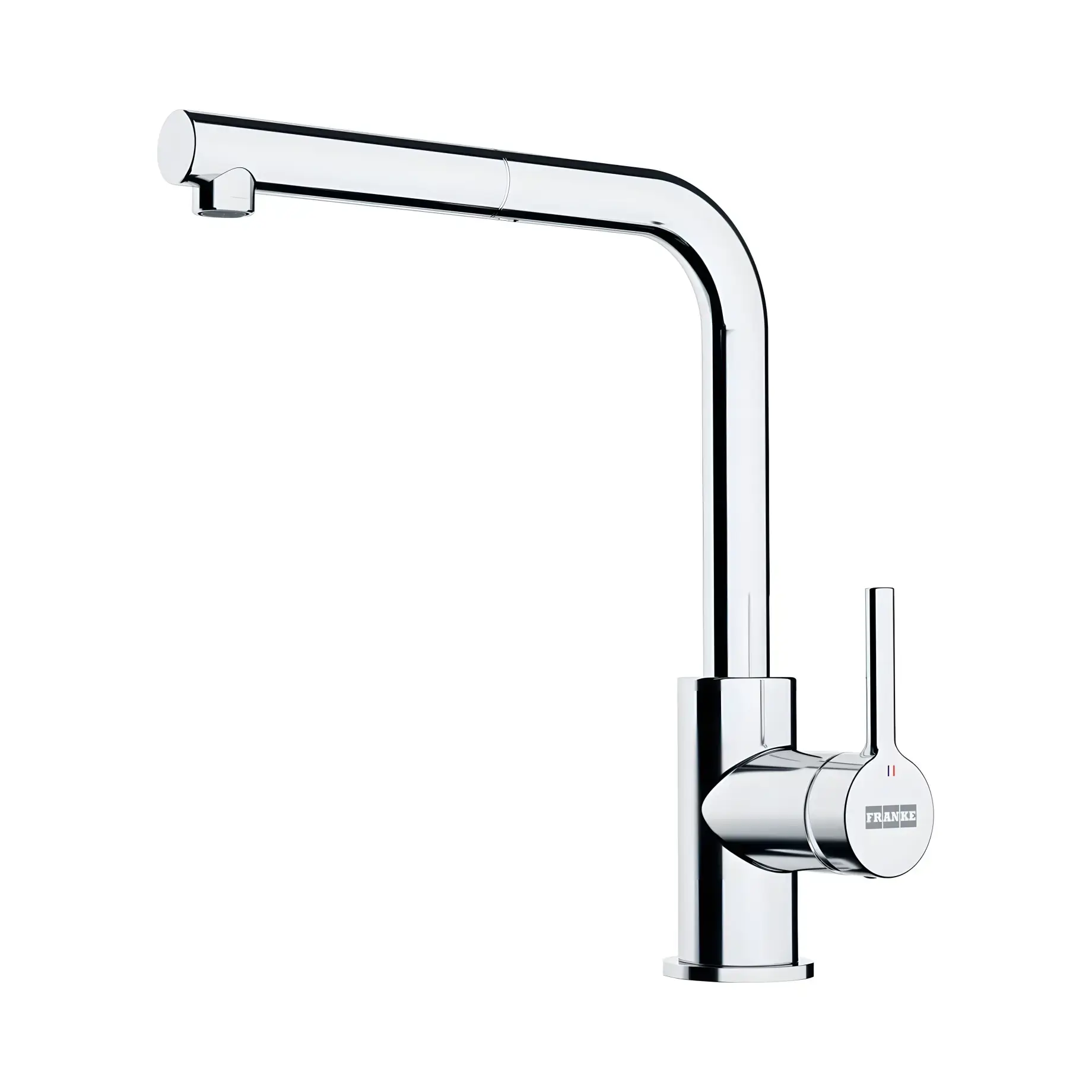 Змішувач для кухні з висувним виливом Lina L Shape Pull Out Franke 115.0712.420 Chrome — вид на білому тлі