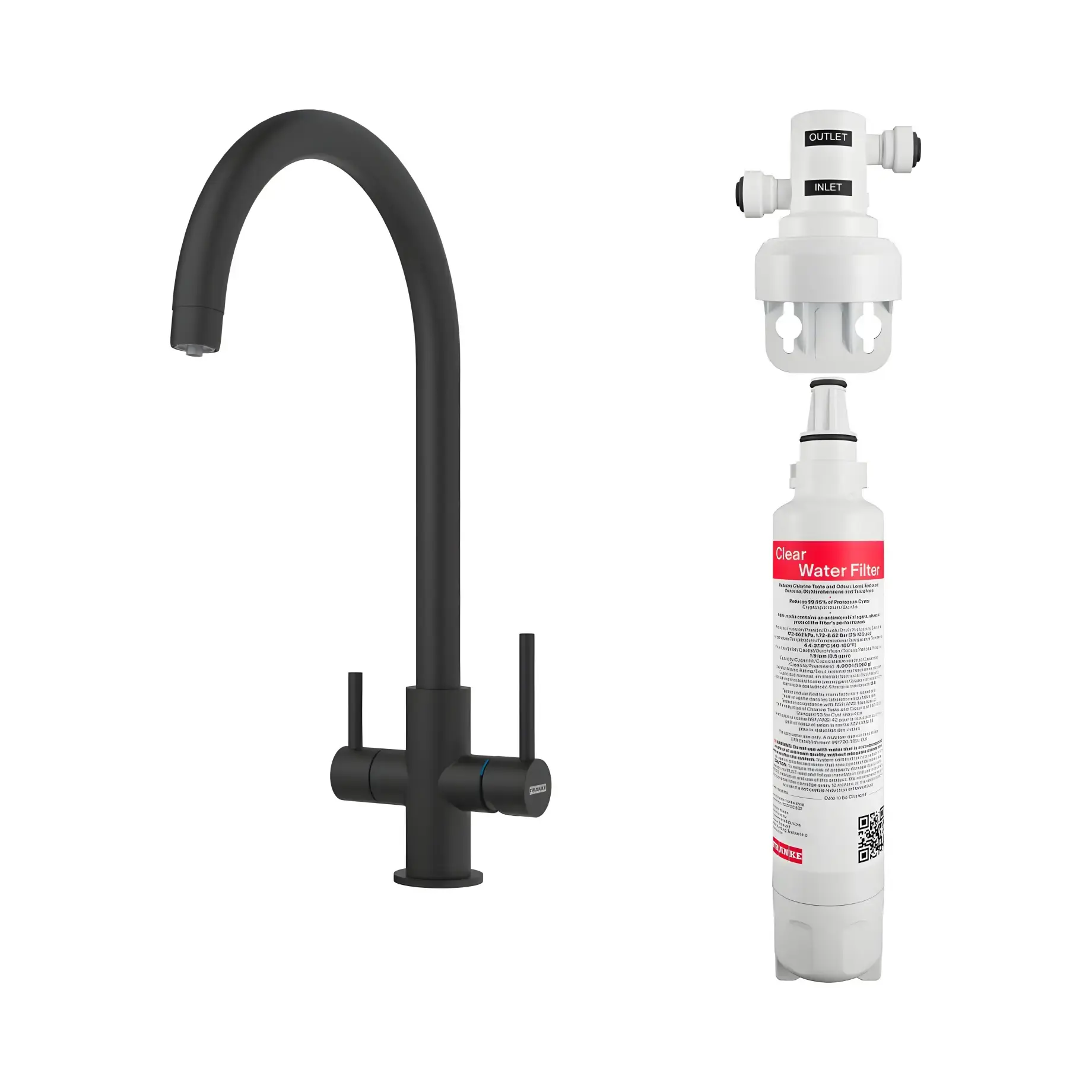 Змішувач для кухні з фільтром Lina Clear Water Franke 160.0702.681 Black Matt — вид на білому тлі
