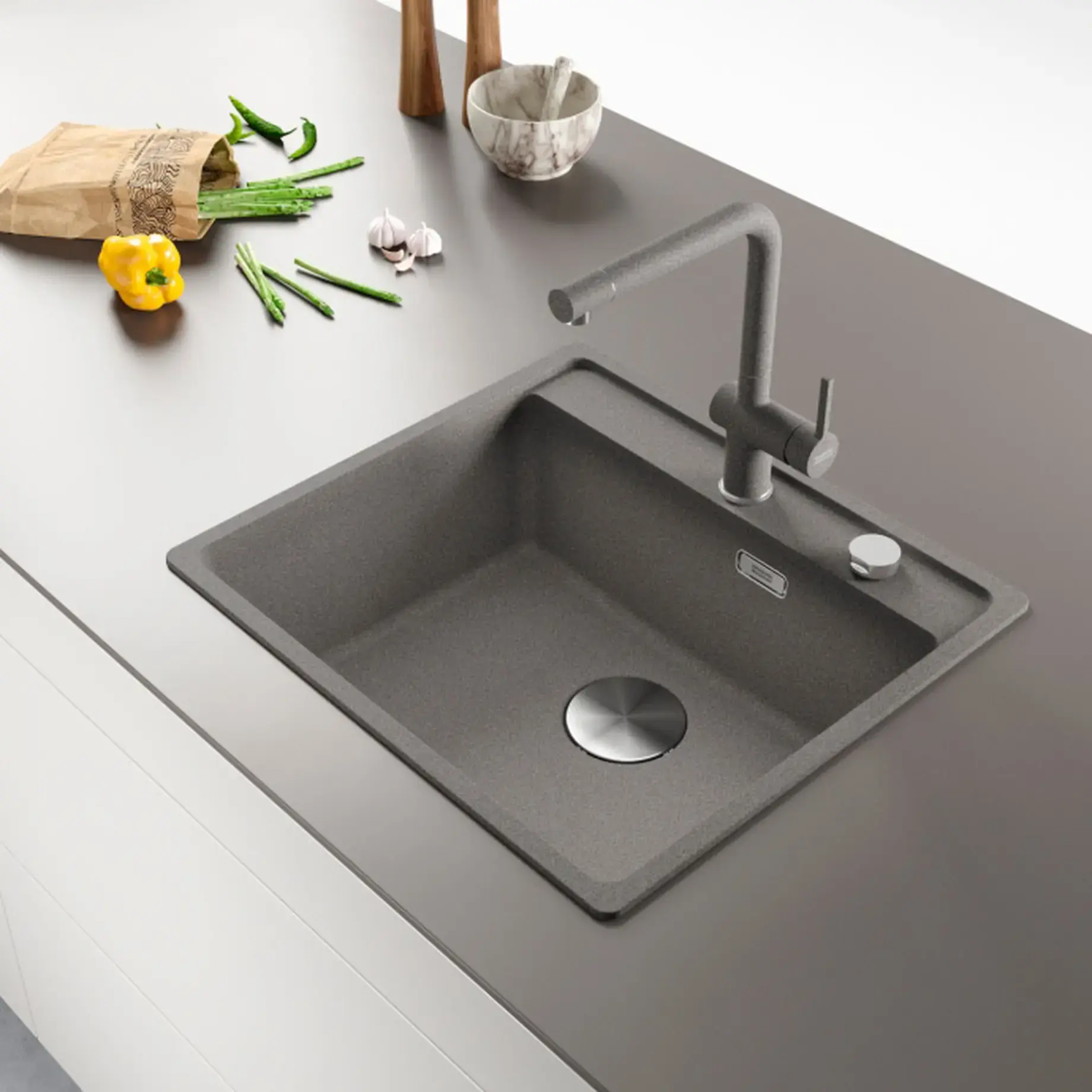 Кухонна мийка Maris MRG 610-52 TL Franke 114.0668.868 Stone Grey — бічний ракурс