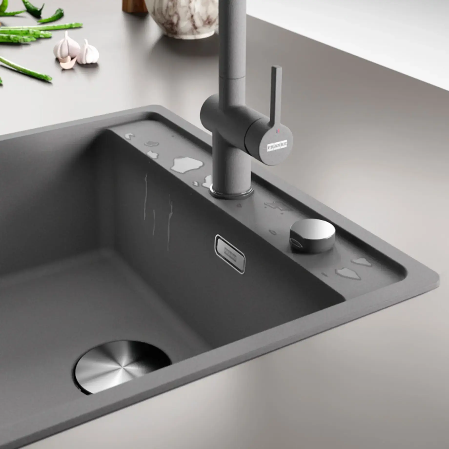 Кухонна мийка Maris MRG 610-52 TL Franke 114.0668.868 Stone Grey — вид згори