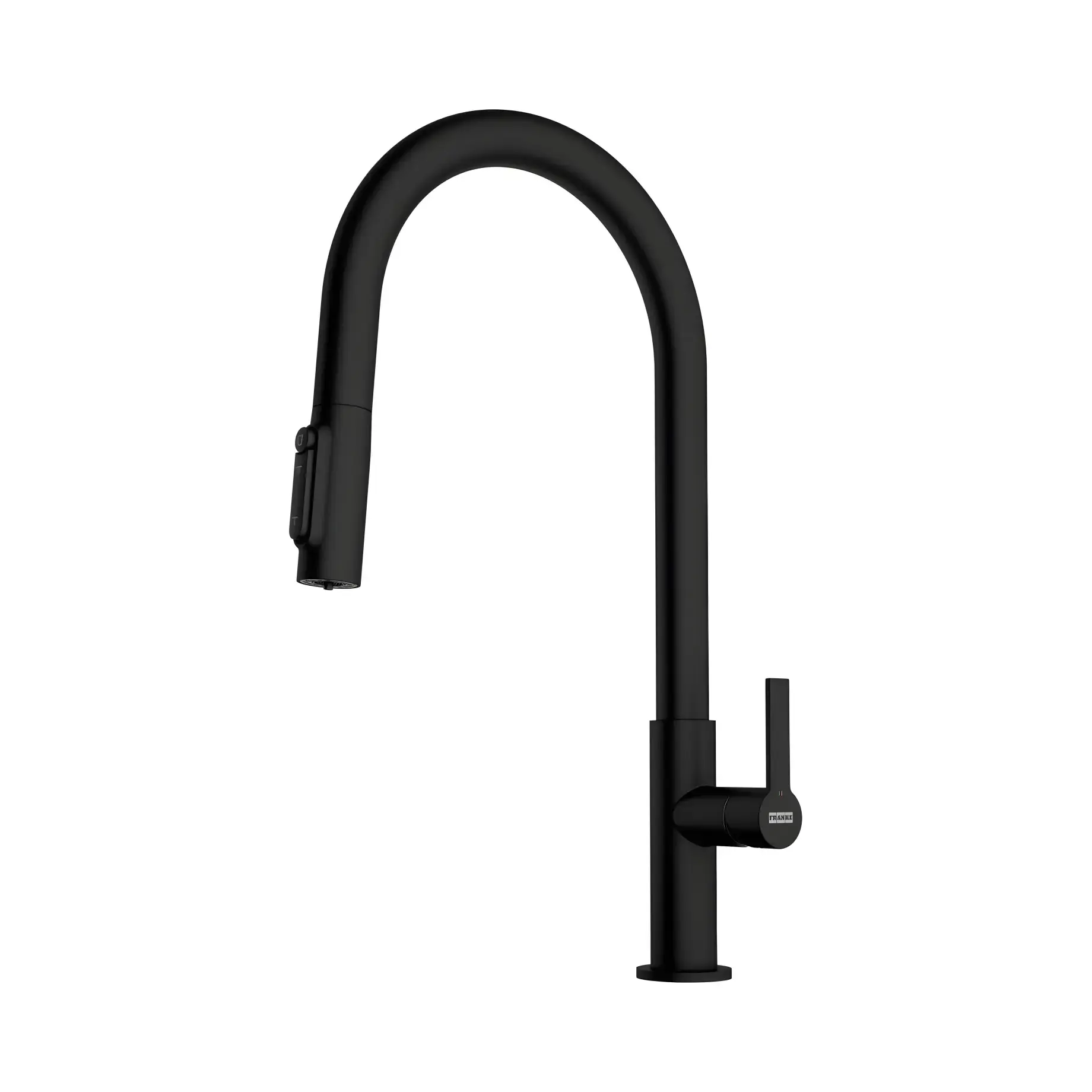 Змішувач для кухні  з висувним виливом Maris Slim J Pull Down Franke 120.0730.911 Black Matt — вид на білому тлі
