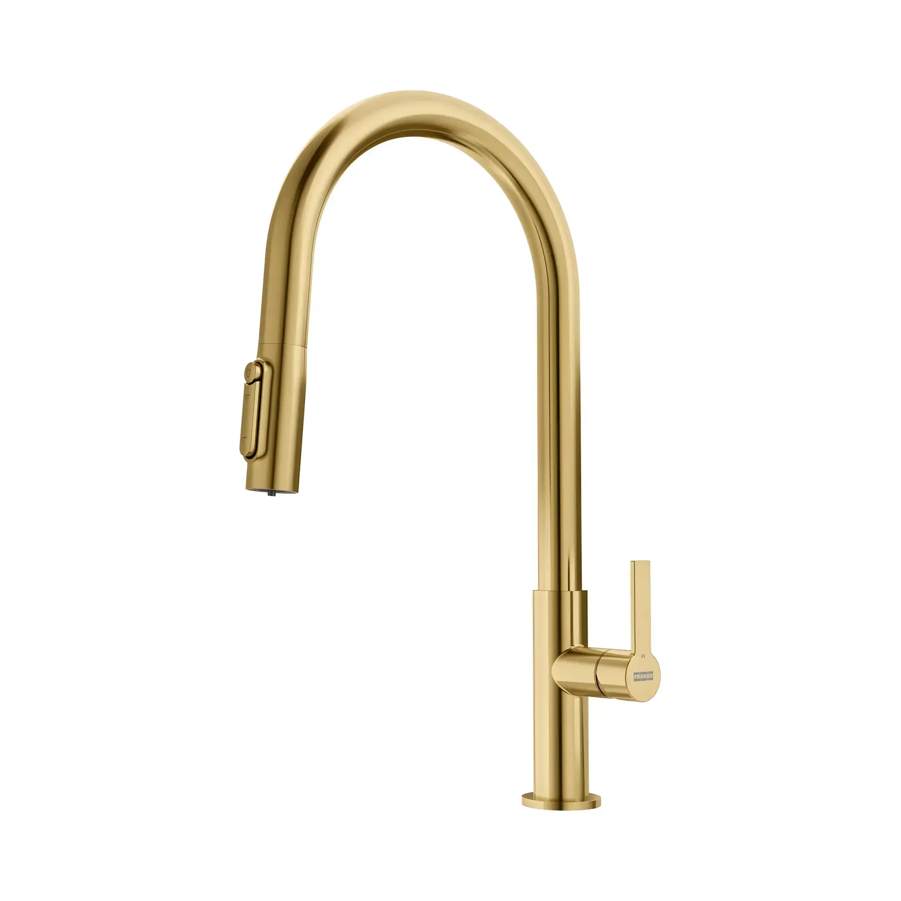 Змішувач для кухні  з витяжним виливом Maris Slim J Pull Down Franke 120.0736.601 Gold — вид на білому тлі