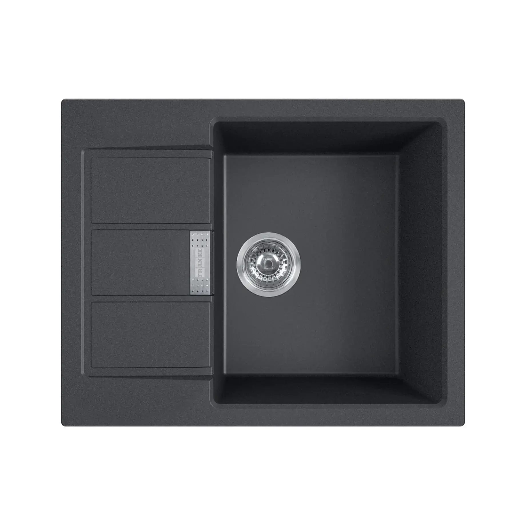 Кухонна мийка  Sirius S2D 611-62 Franke 143.0627.288 Black Matt 62 х 50 см — вид на білому тлі