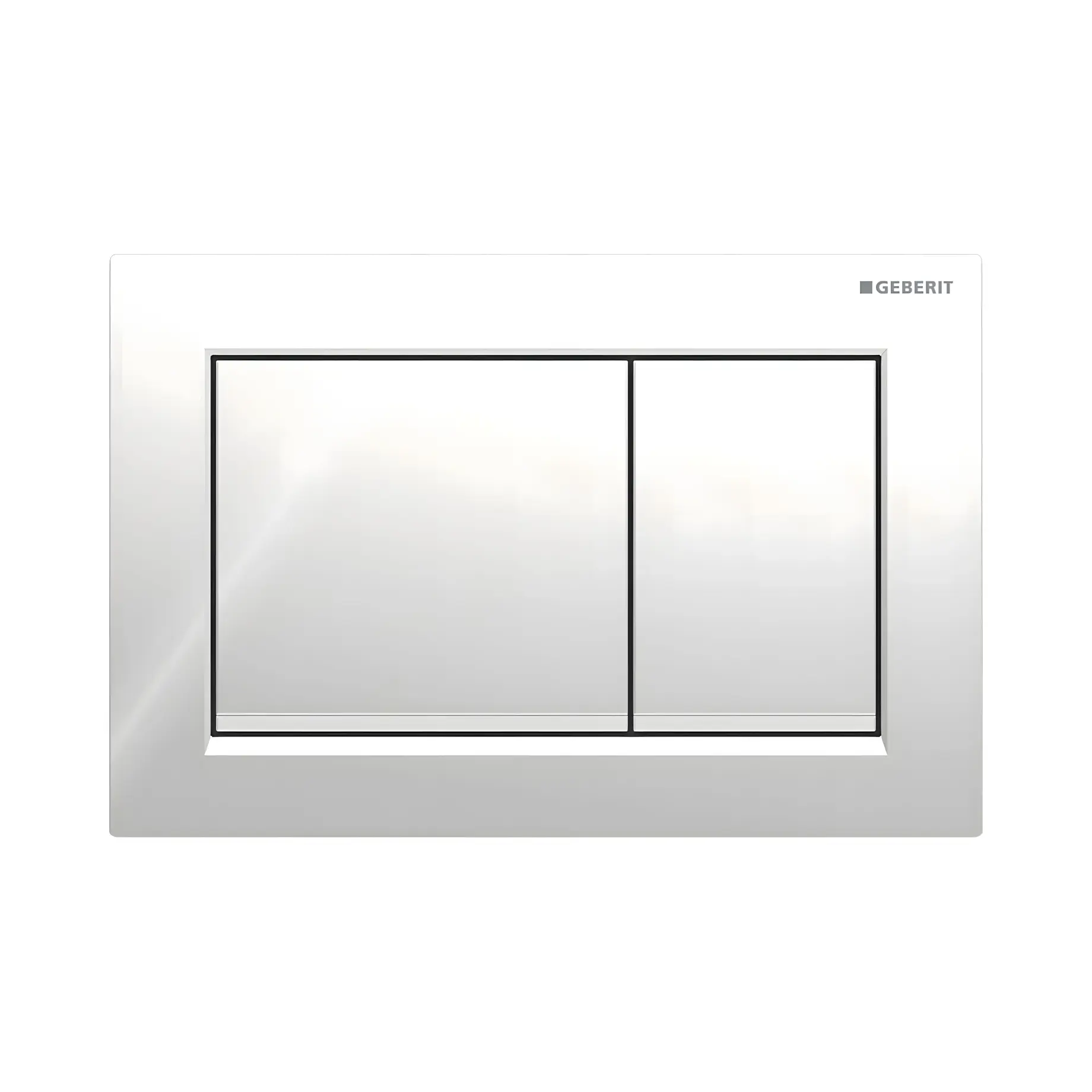 Змивна клавіша Omega20 square Geberit 115.080.KH.1 Chrome 21.2 х 14.2 х 1 см — вид на білому тлі
