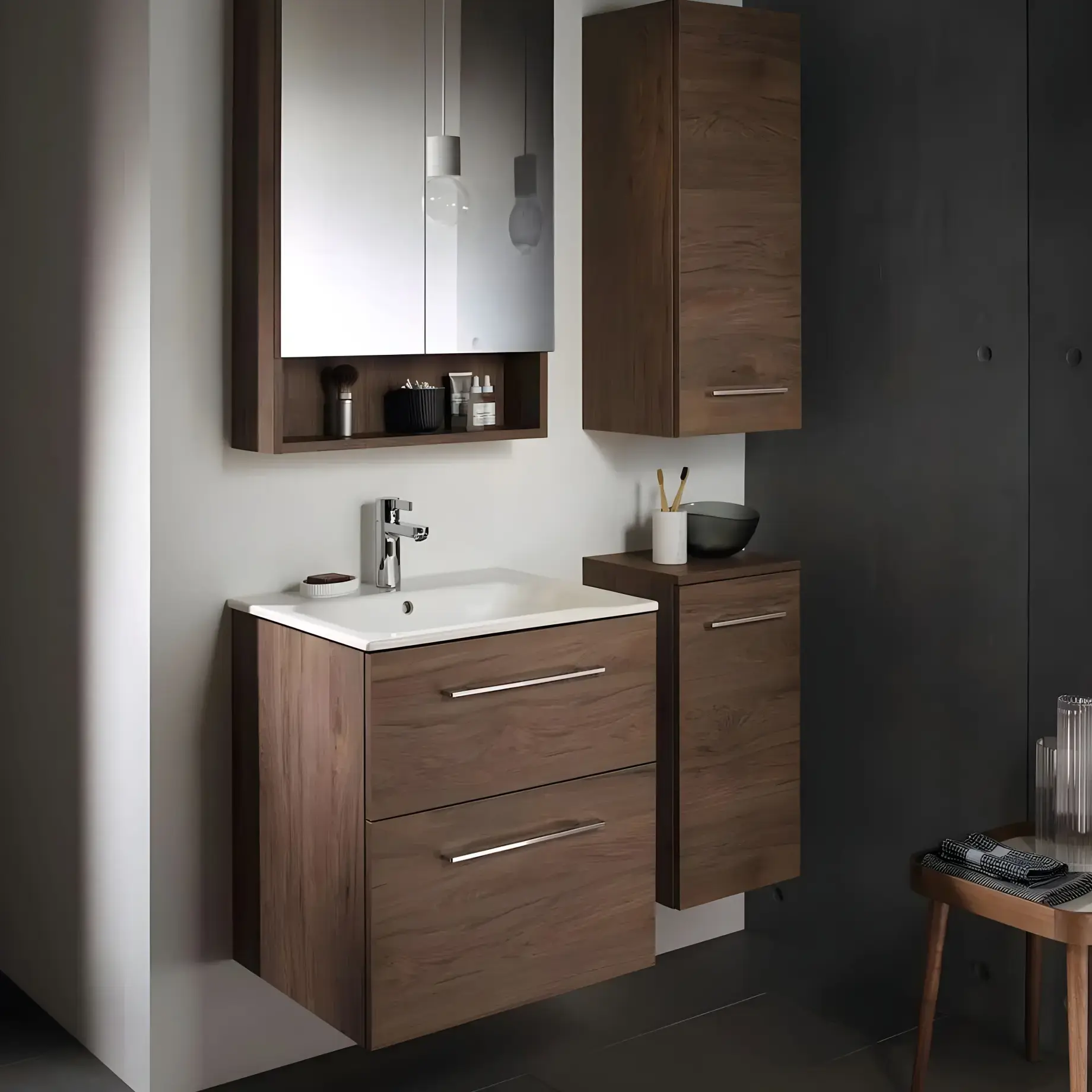 Тумба під умивальник Selnova Square Geberit 501.206.00.1 Горіх темний — бічний ракурс
