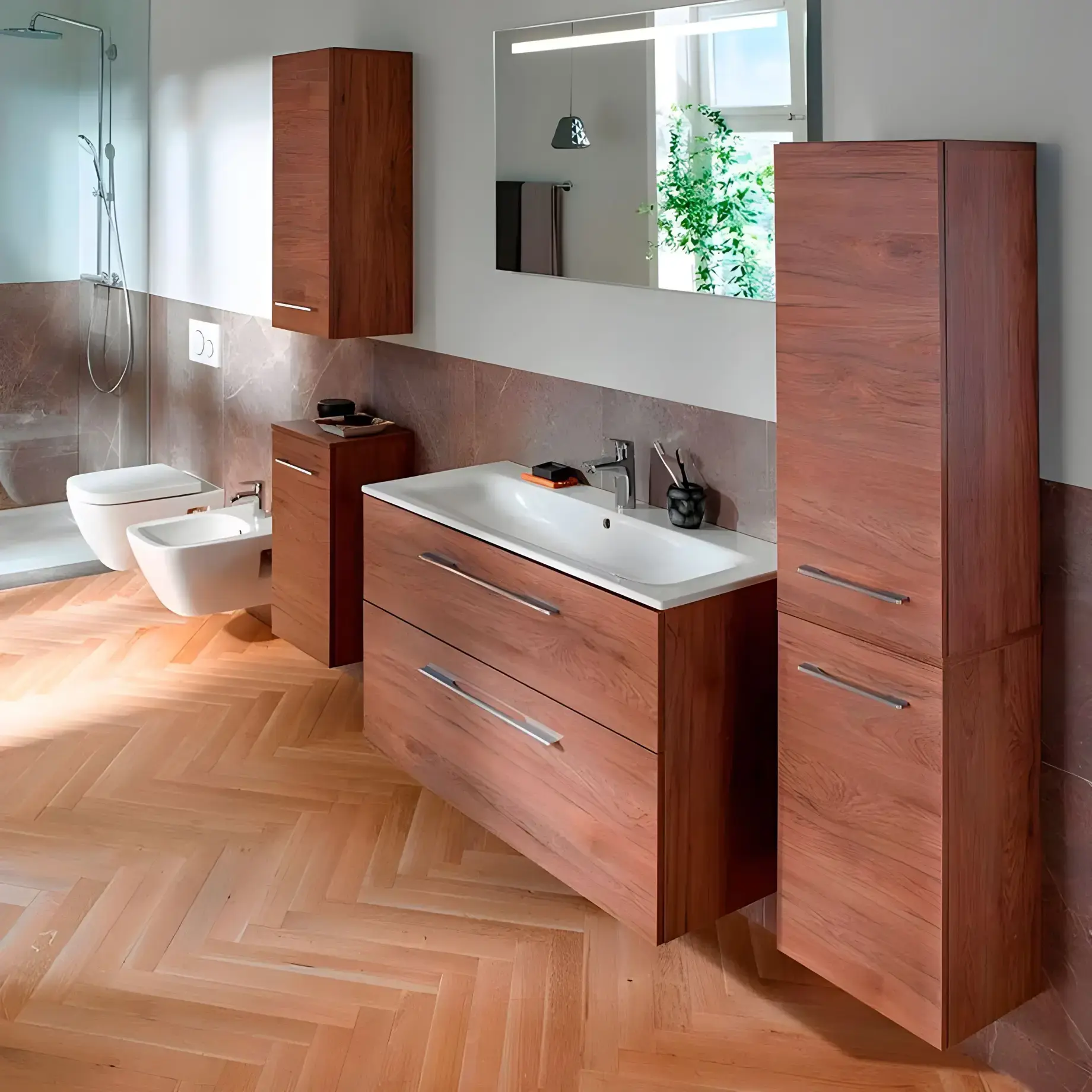 Тумба з умивальником Selnova Square Geberit 501.246.00.1 Горіх темний — вид спереду