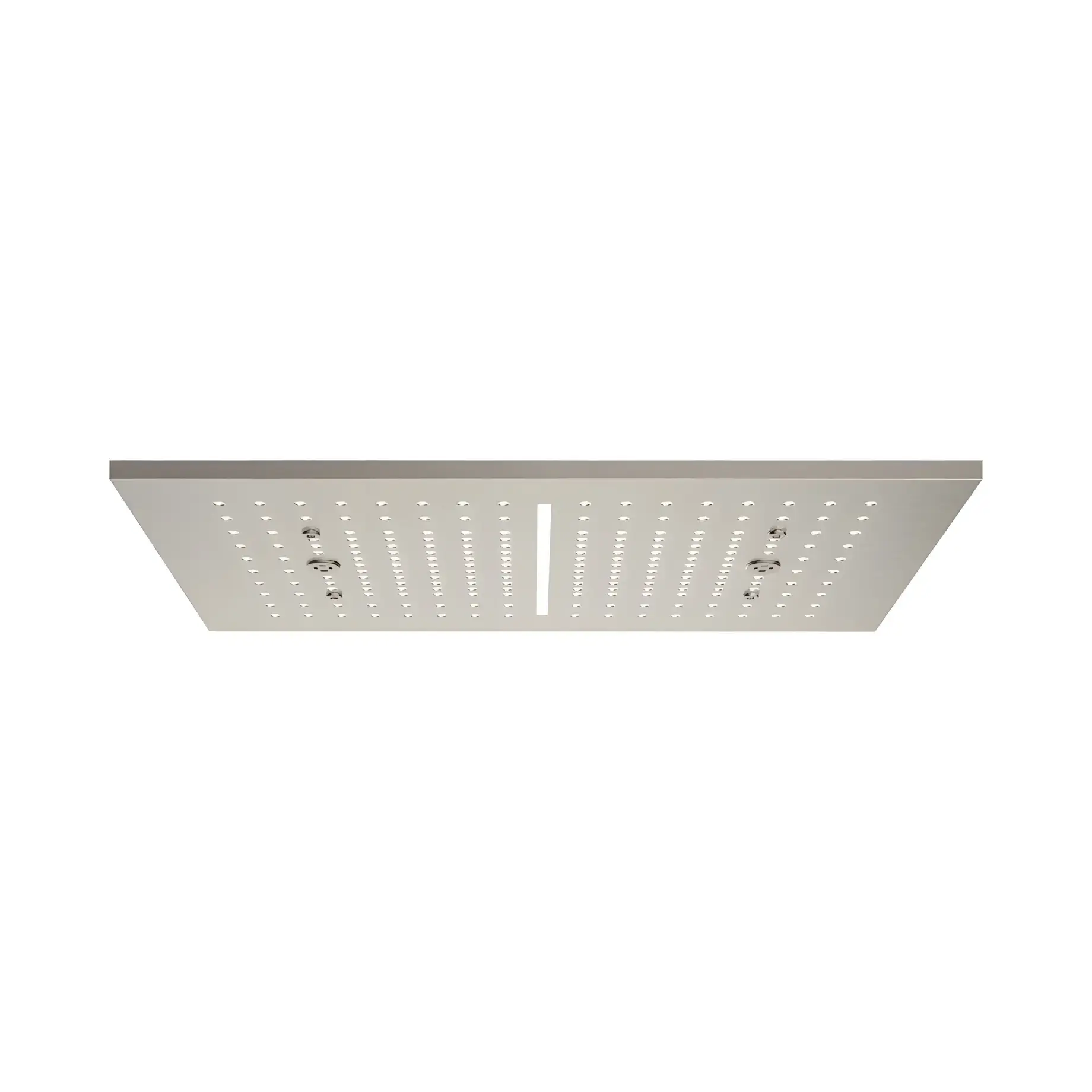 Верхній душ Minimali Gessi 57010-239 + 57811-238 Steel Brushed — вид на білому тлі