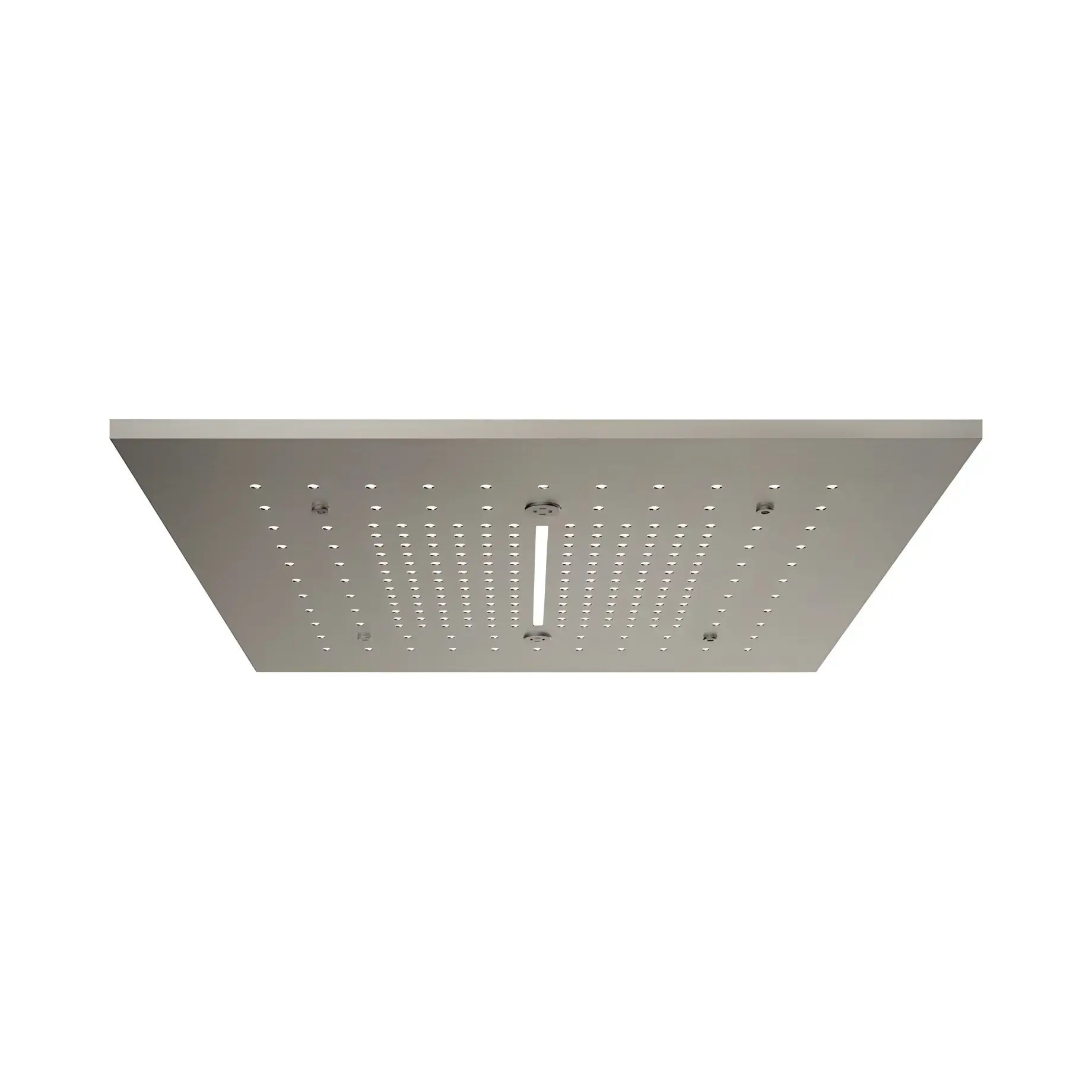 Верхній душ Minimali Gessi 57016-239 + 57907-238 Steel Brushed — вид на білому тлі