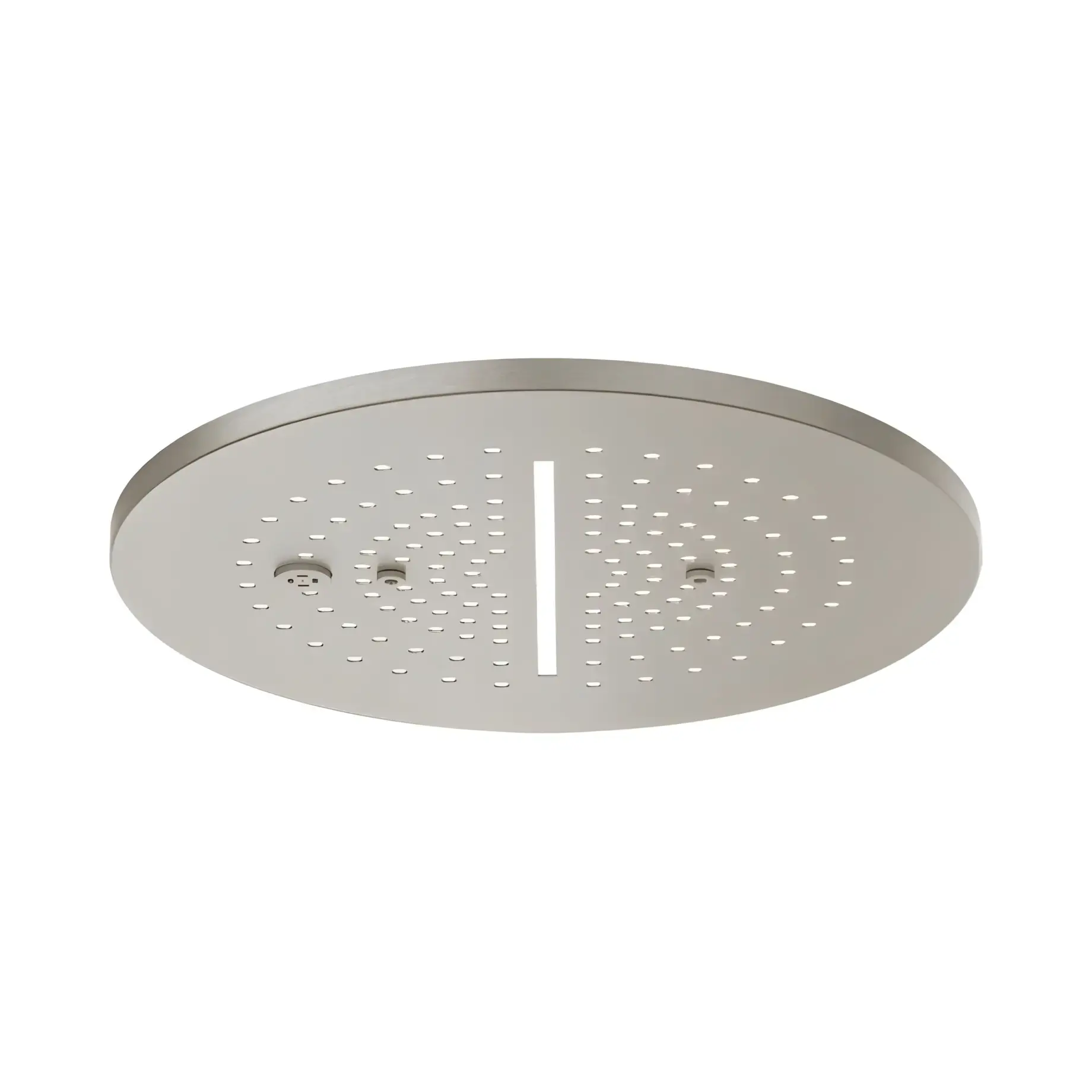 Верхній душ Minimali Gessi 57873-239 + 57809-238 Steel Brushed — вид на білому тлі