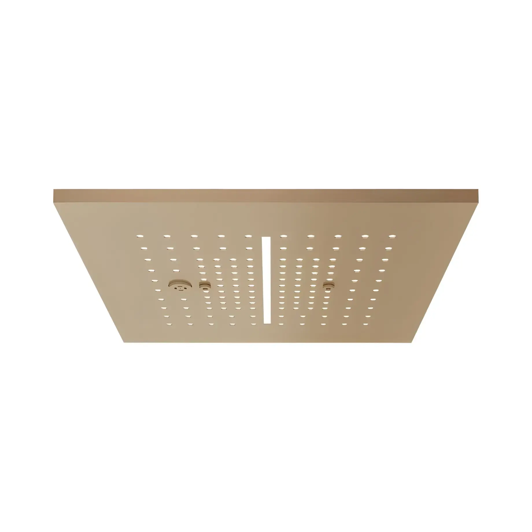 Верхній душ Minimali Gessi 57875-726 + 57807-238 Warm Bronze Brushed PVD 35 х 35 см — вид на білому тлі