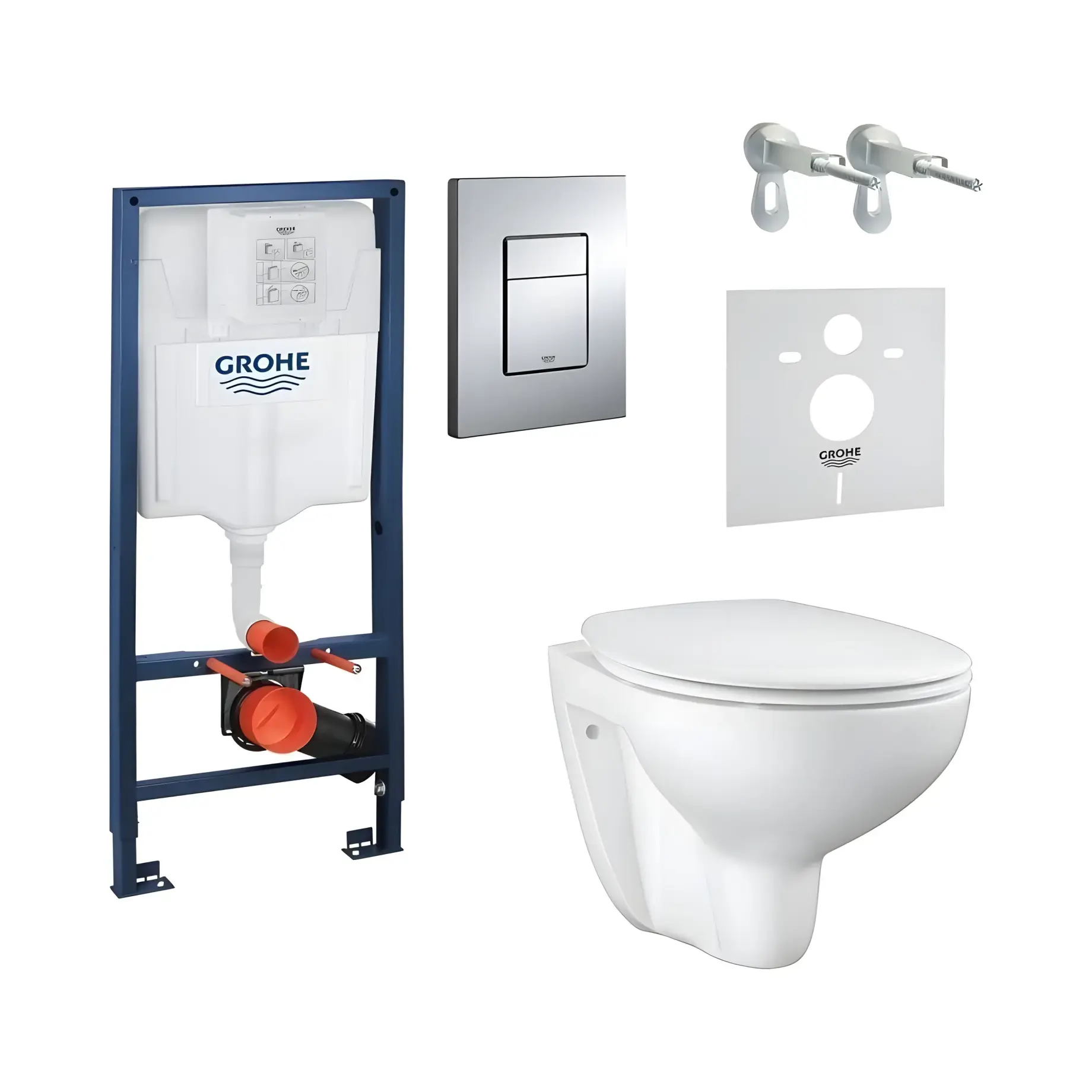 Комплект для унітазу з інсталяціює 5 в 1 Rapid SL + Bau Ceramic Grohe 39586000 — вид спереду