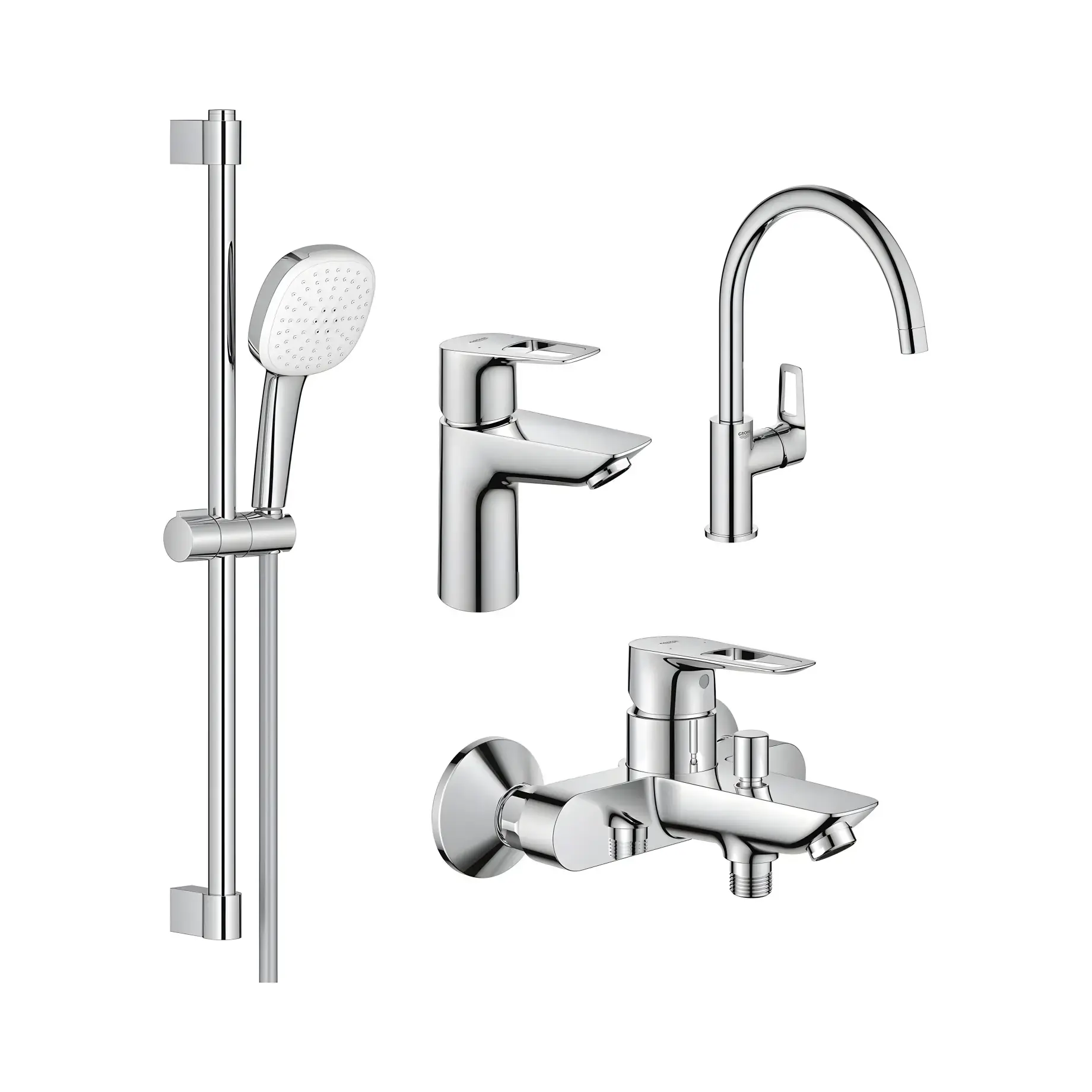 Комплект змішувачів для ванни та кухні 4 в 1 Bau Loop Grohe UA123225K3 Chrome — вид на білому тлі