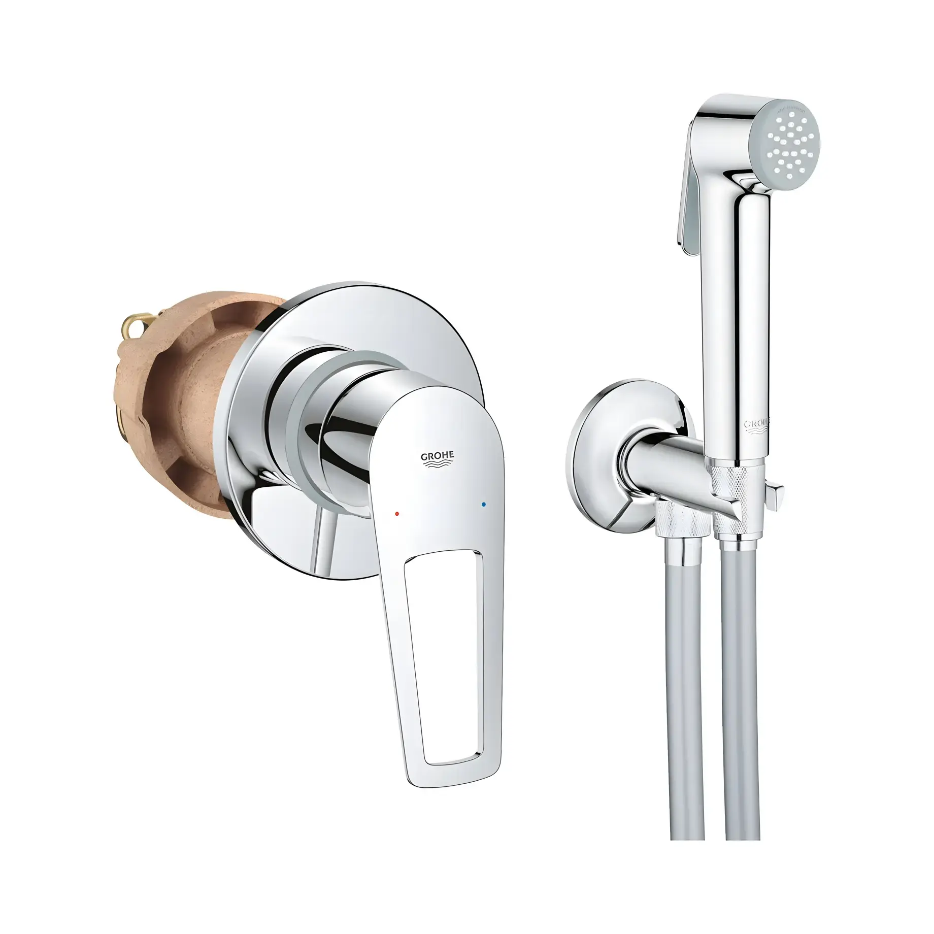 Комплект гігієнічного душу Bau Loop & Vitalio trigger spray Grohe UA202406QF Chrome — вид на білому тлі