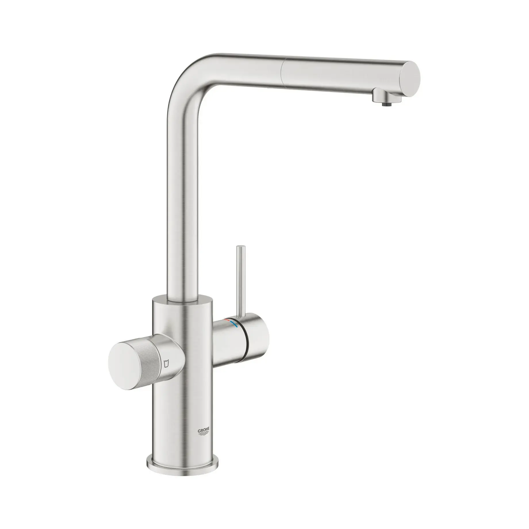 Змішувач для кухні Blue Pure Minta Grohe 30590DC0 Super Steel — вид на білому тлі