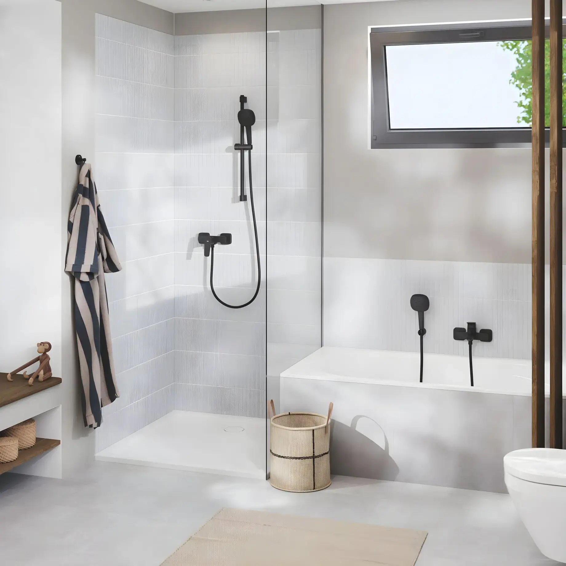 Змішувач для ванни Cubeo з душовим гарнітуром Grohe 1018142430 Black — вид спереду