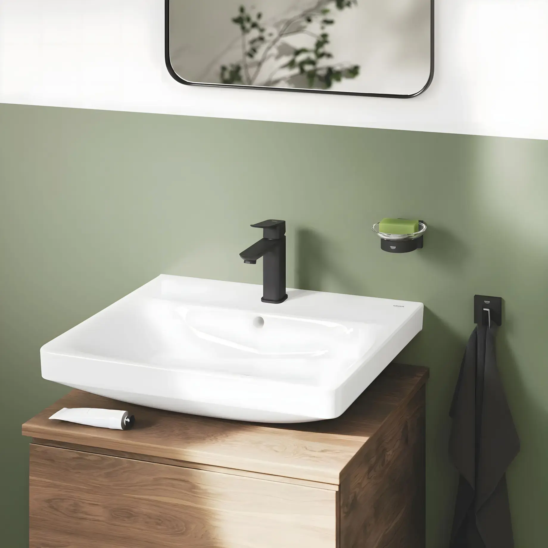 Змішувач для раковини Dice з донним клапаном Push-Open, розмір М, Cold Start Grohe 1018362430 Black — бічний ракурс
