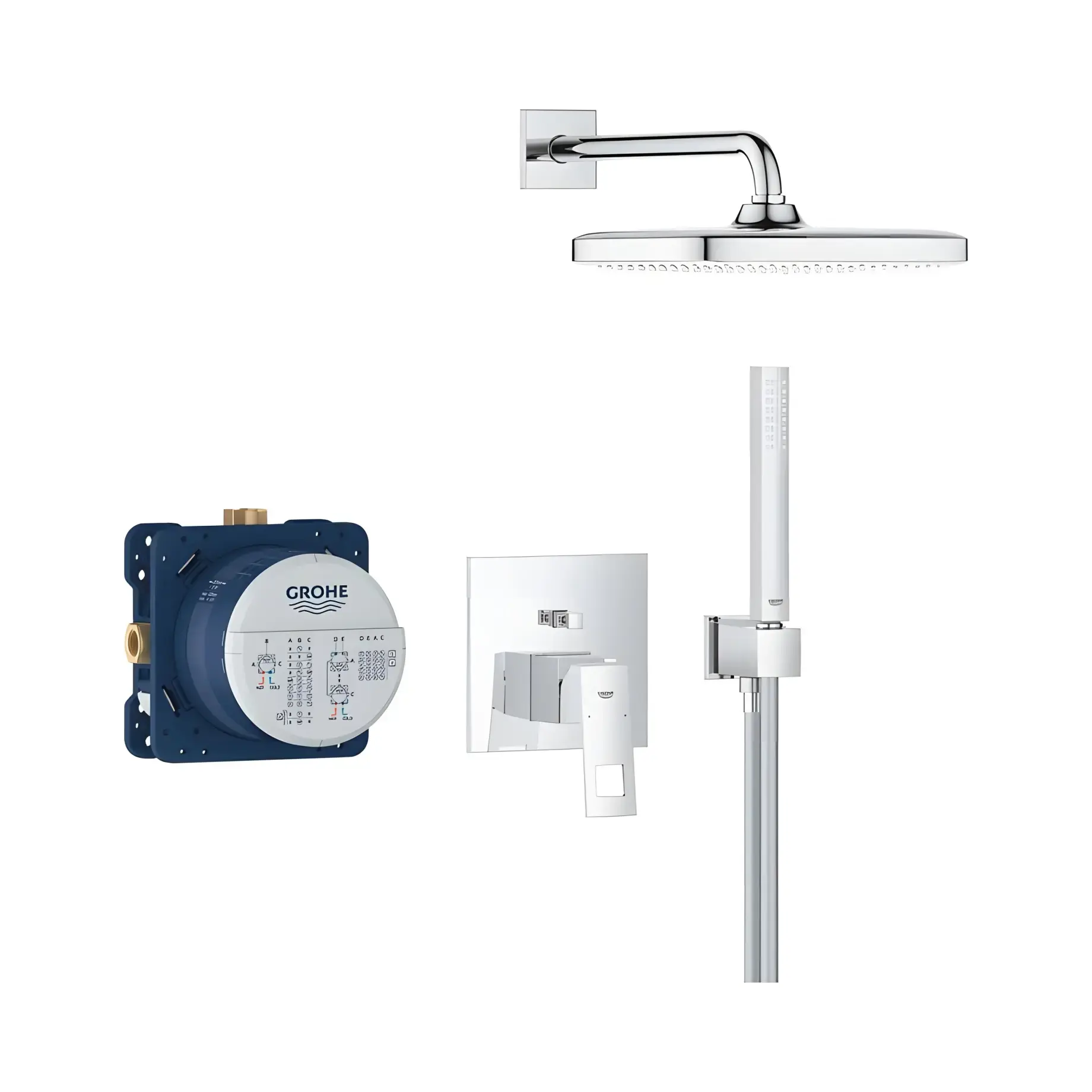 Душова система прихованого монтажу Eurocube з Tempesta 250 Cube Grohe 25289000 Chrome — вид на білому тлі