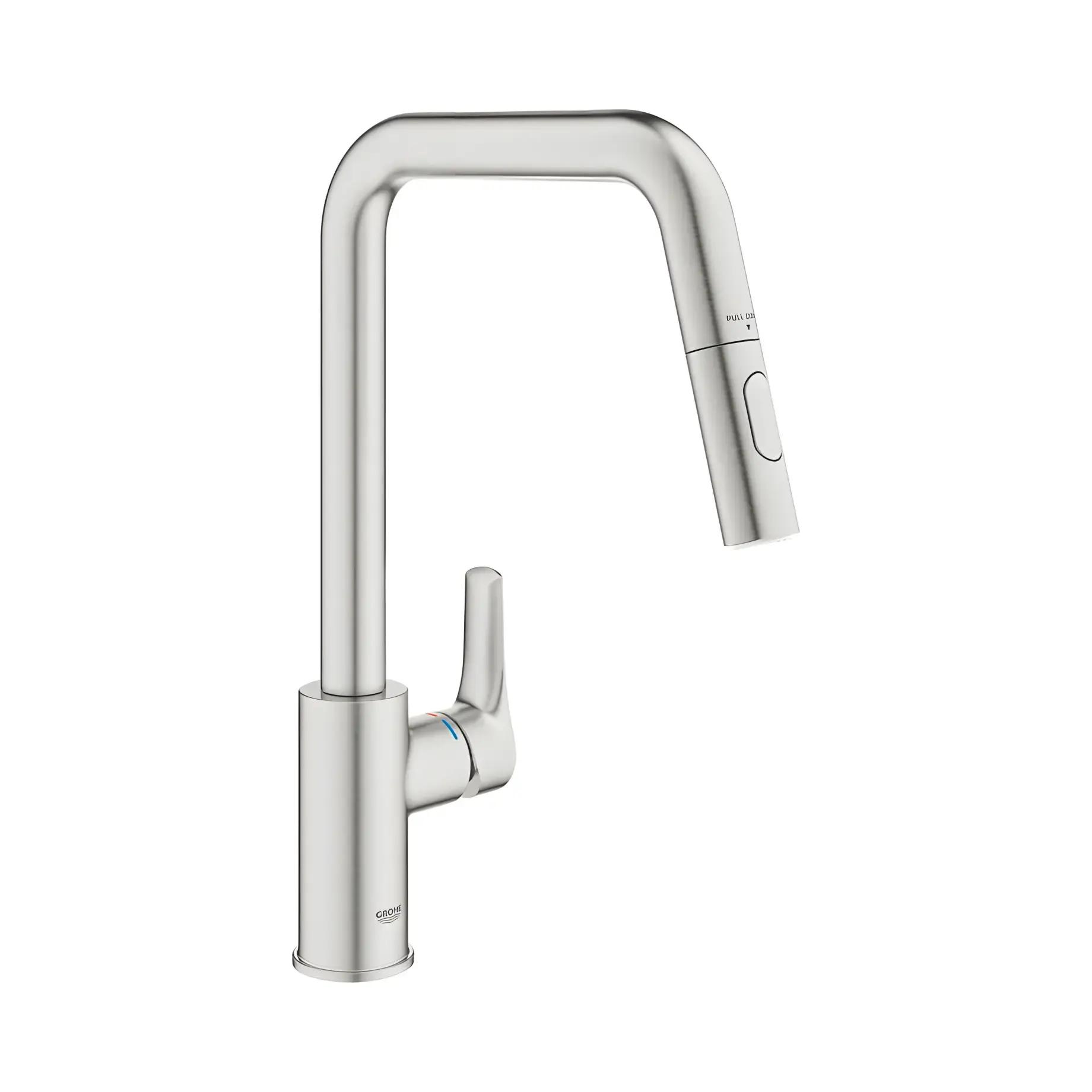 Змішувач для кухні Eurosmart з витяжною лійкою Grohe 30619DC0 Super Steel — вид на білому тлі