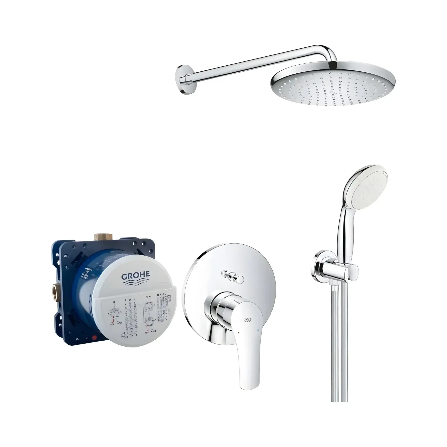 Душова система прихованого монтажу Eurosmart New з  Tempesta 250 Grohe UA26416SC3 — вид на білому тлі