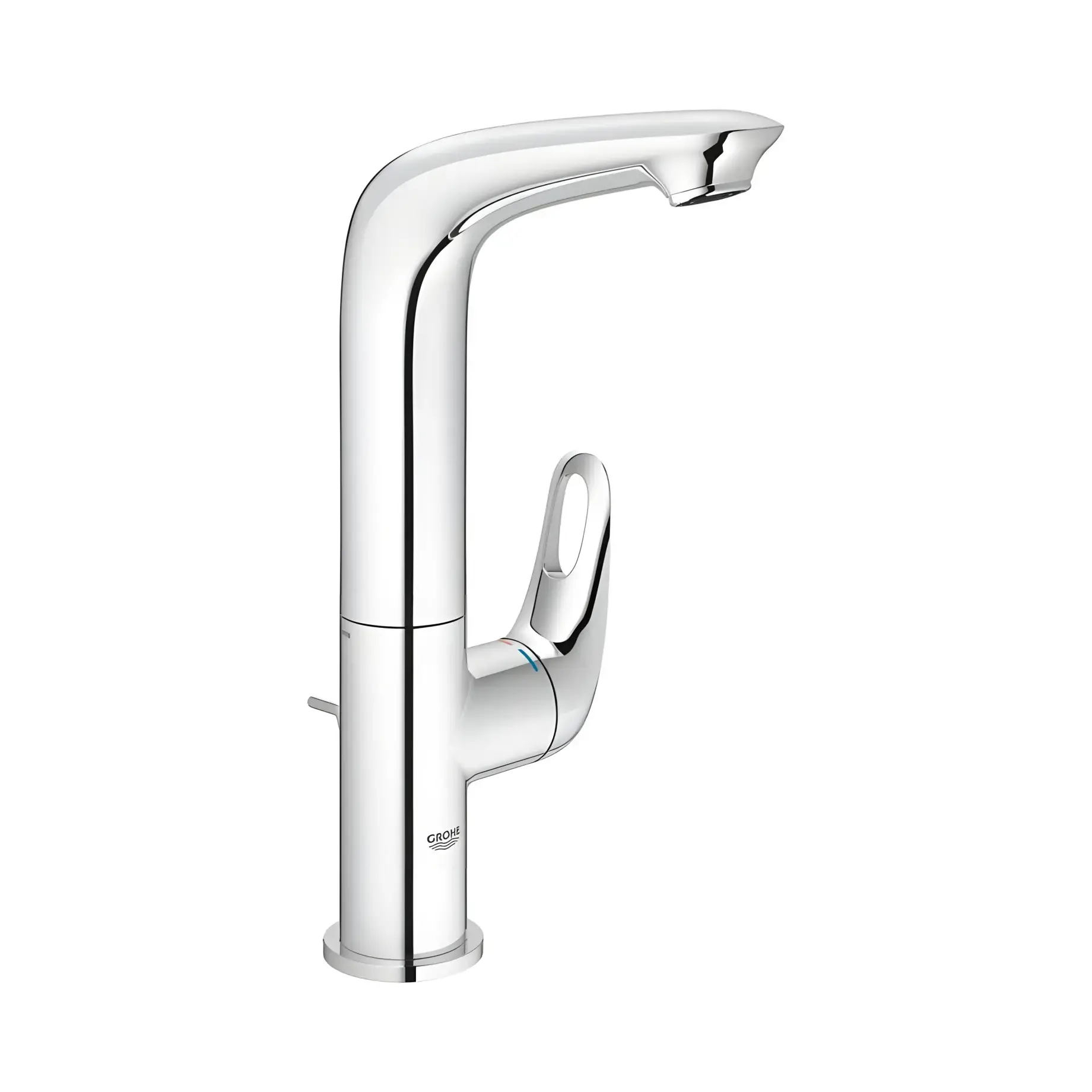 Змішувач для раковини з донним клапаном високий Eurostyle, розмір L Grohe 23569003 Chrome — вид на білому тлі