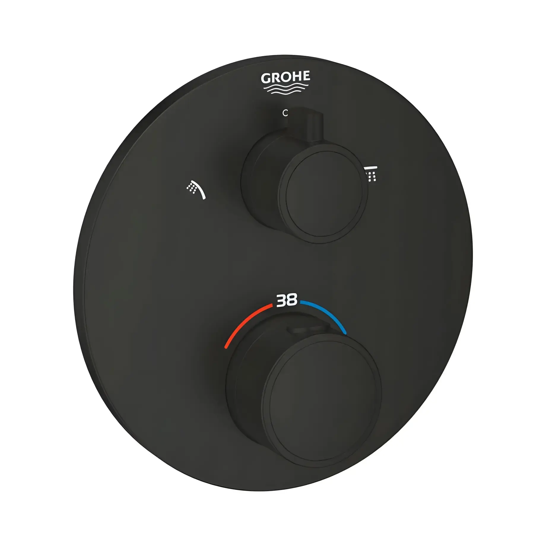 Термостат для ванни/душу прихованого монтажу на 2 споживача Grohtherm Grohe 1022082430 Matt Black — вид на білому тлі