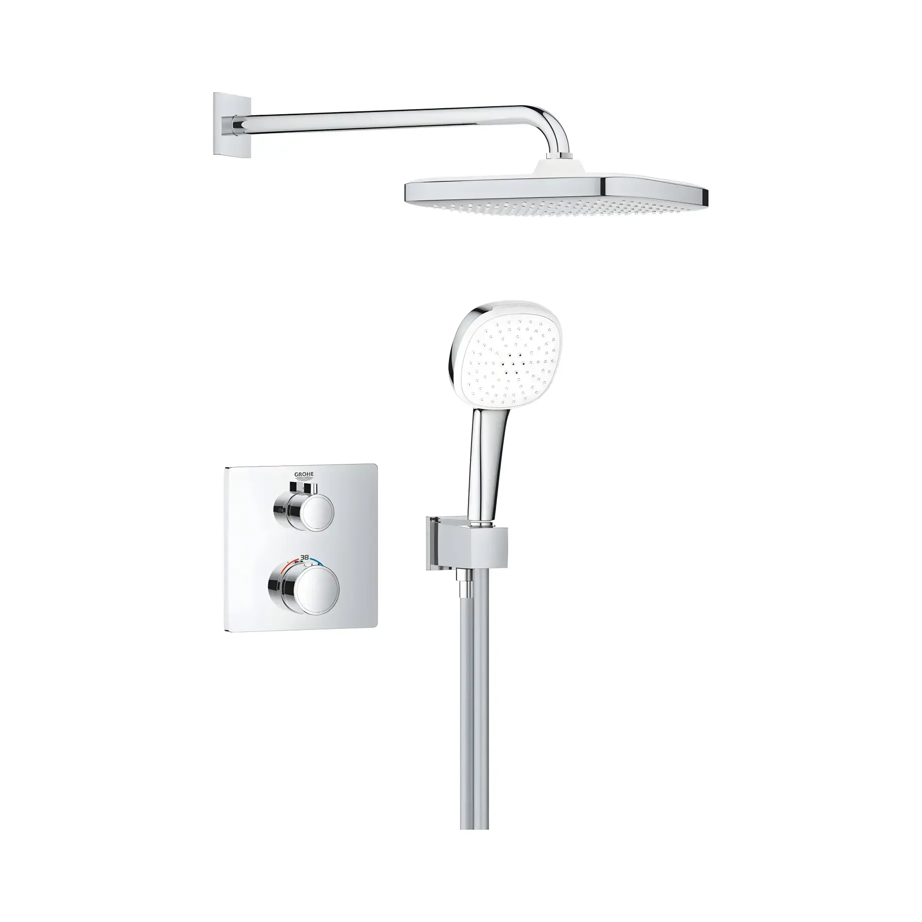 Душова система з термостатом прихованого монтажу Grohtherm з Tempesta 250 Cube Grohe 1039950000 — вид на білому тлі