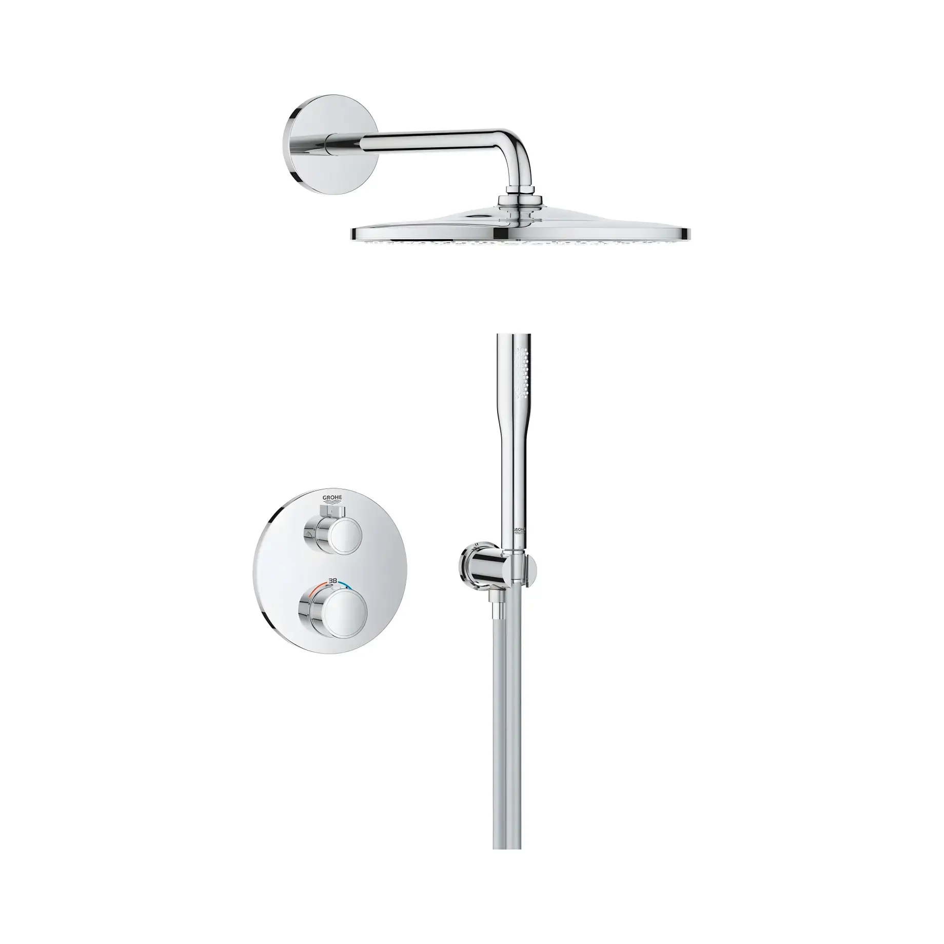 Душевая система скрытого монтажа Grohtherm с Rainshower Mono 310 Grohe 34869000 Chrome — вид на белом фоне