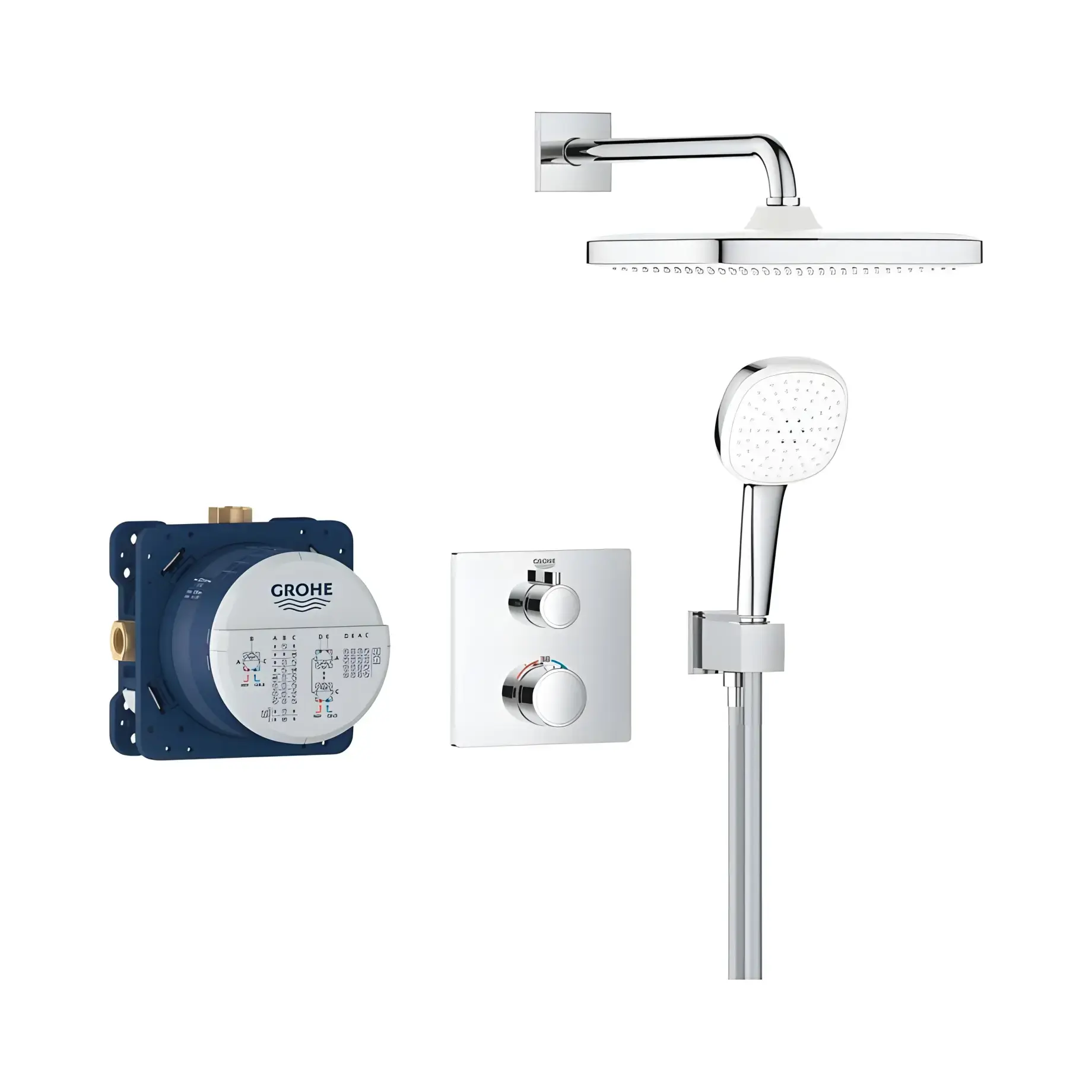 Душова система прихованого монтажу Grohtherm з Tempesta 250 Cube Grohe 34871000 Chrome — вид на білому тлі