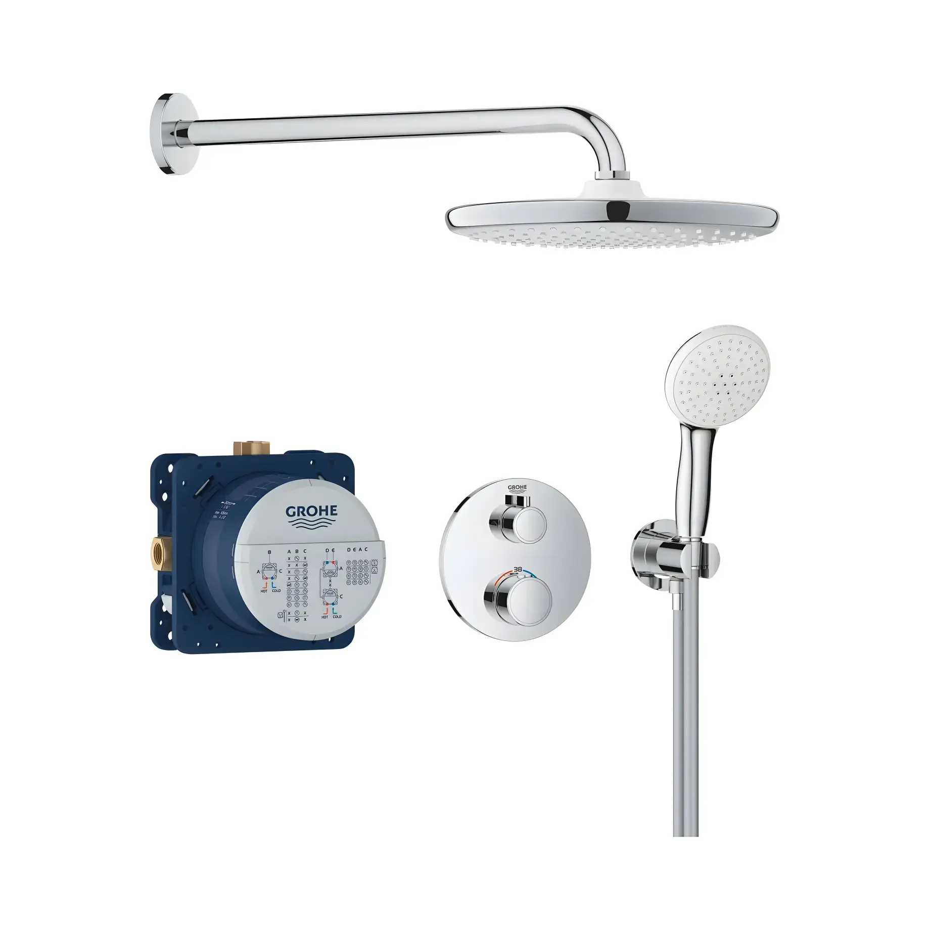 Душова система прихованого монтажу Grohtherm з Tempesta 250 Grohe 34872000 Chrome — вид на білому тлі