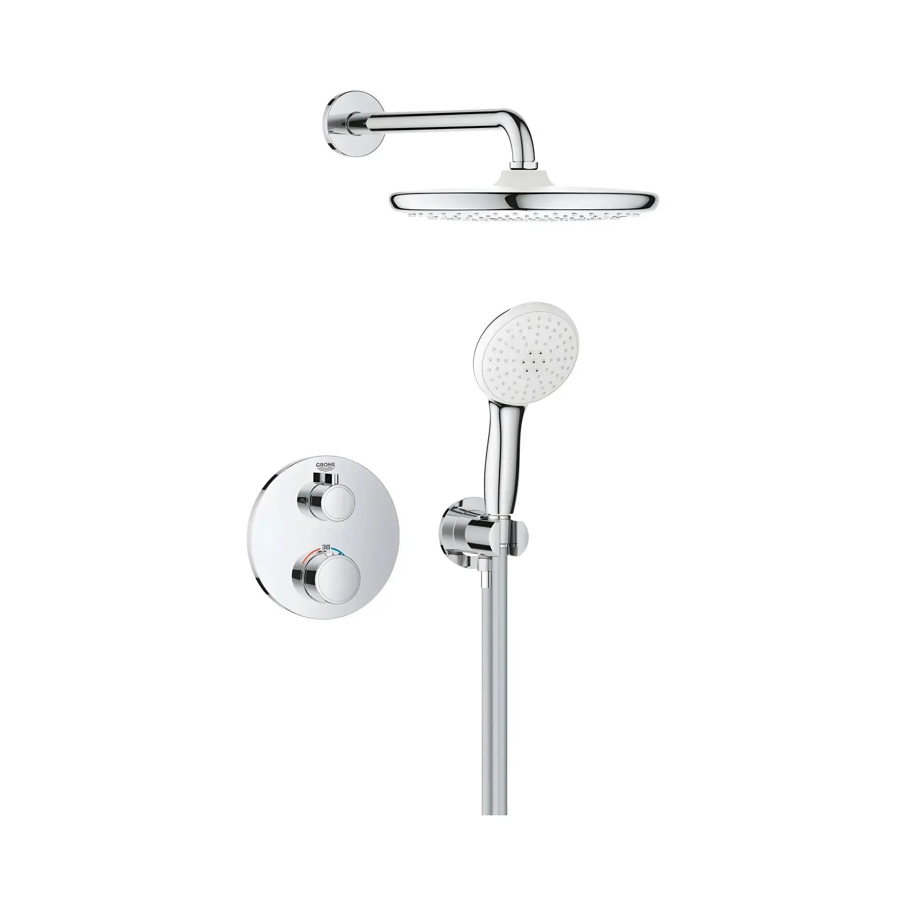 Душевая система скрытого монтажа Grohtherm с Tempesta 250 Grohe 34872000 Chrome — вид на белом фоне