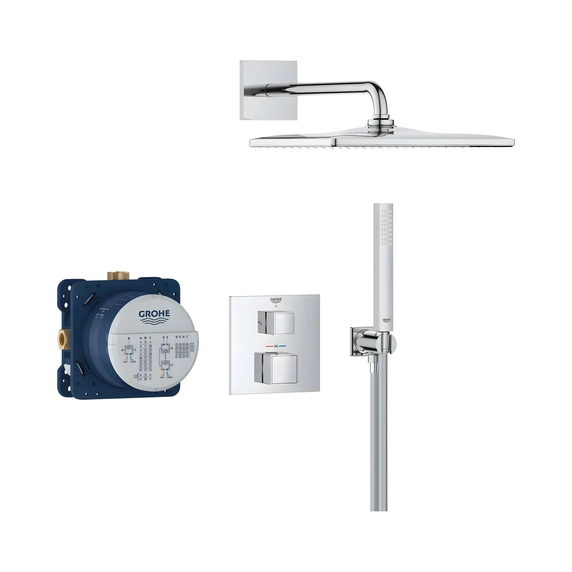 Душова система прихованого монтажу Grohtherm Cube з Rainshower Mono 310 Cube Grohe 34868000 — вид на білому тлі