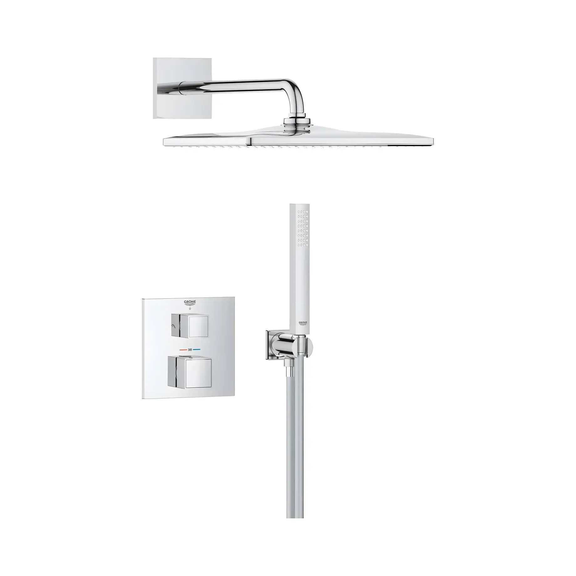 Душова система прихованого монтажу Grohtherm Cube з Rainshower Mono 310 Cube Grohe 34868000 Chrome — вид на білому тлі