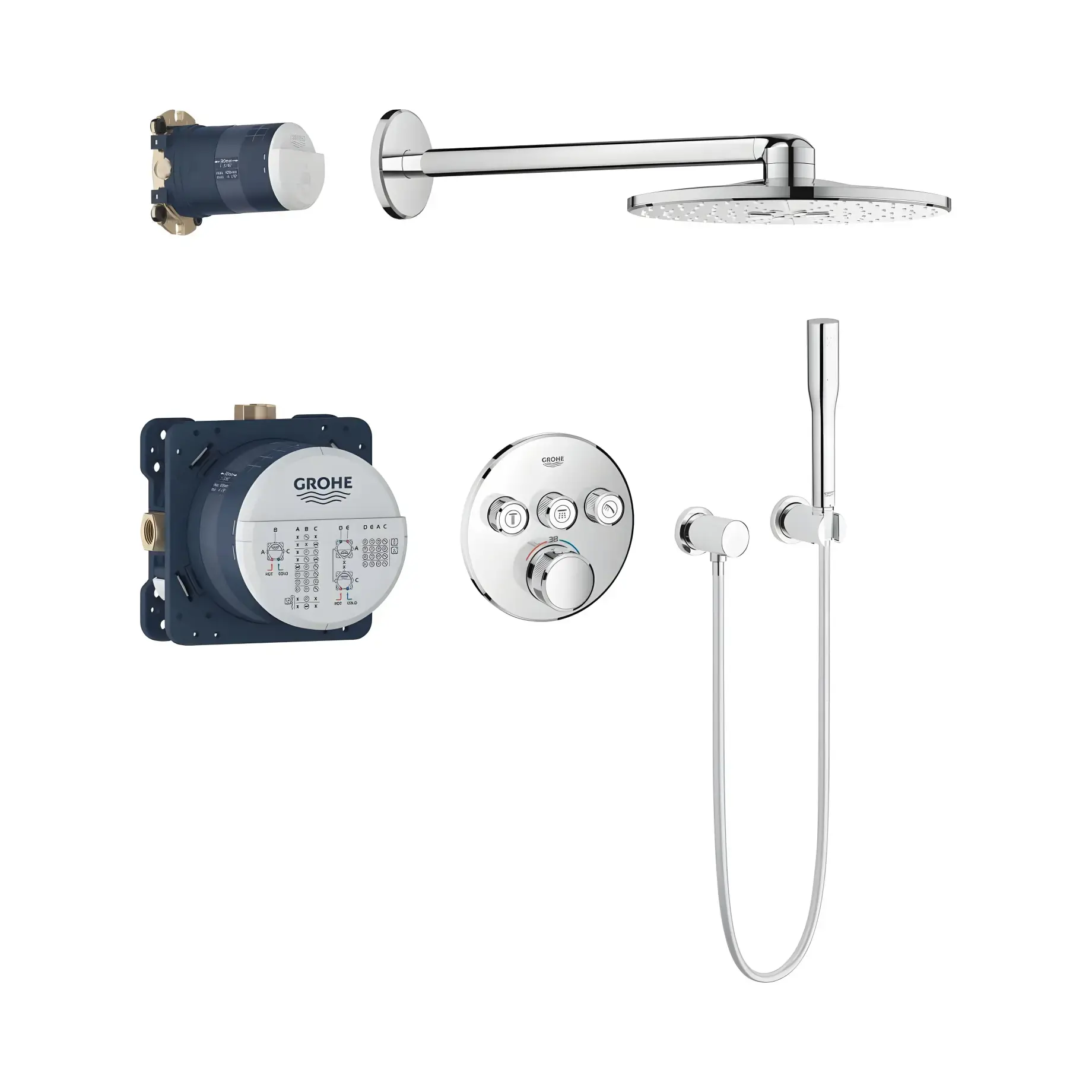 Душова система прихованого монтажу Grohtherm SmartControl з Rainshower SmartActive 310 Grohe 34705000 — вид на білому тлі