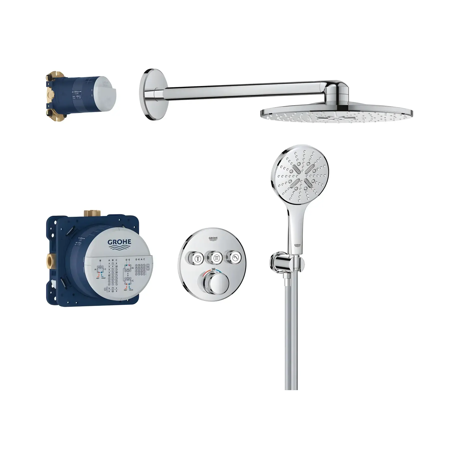 Душова система прихованого монтажу Grohtherm SmartControl з Rainshower SmartActive 310 Grohe 34863000 Chrome — вид на білому тлі