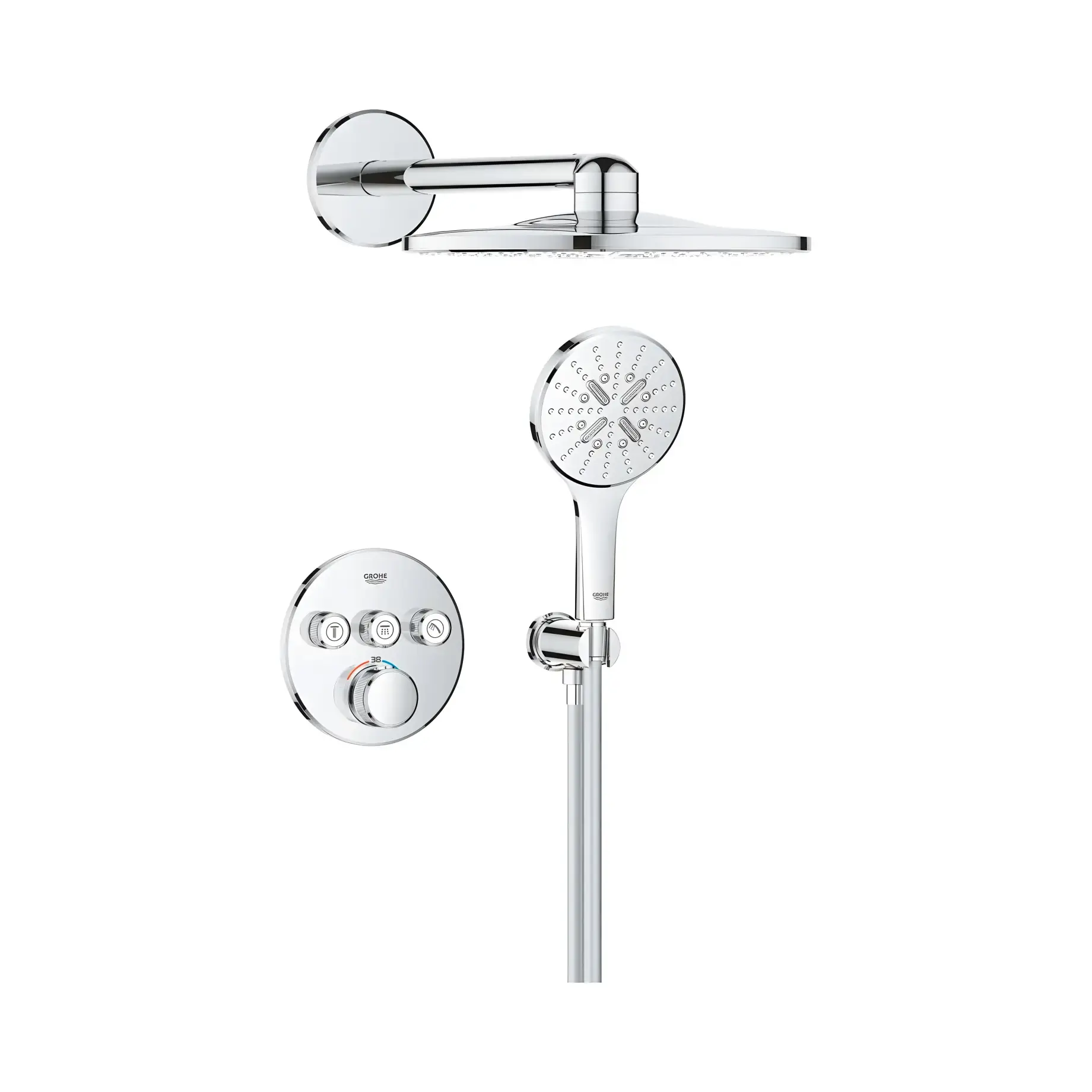 Душова система прихованого монтажу Grohtherm SmartControl з Rainshower SmartActive 310 Grohe 34863000 Chrome — вид на білому тлі