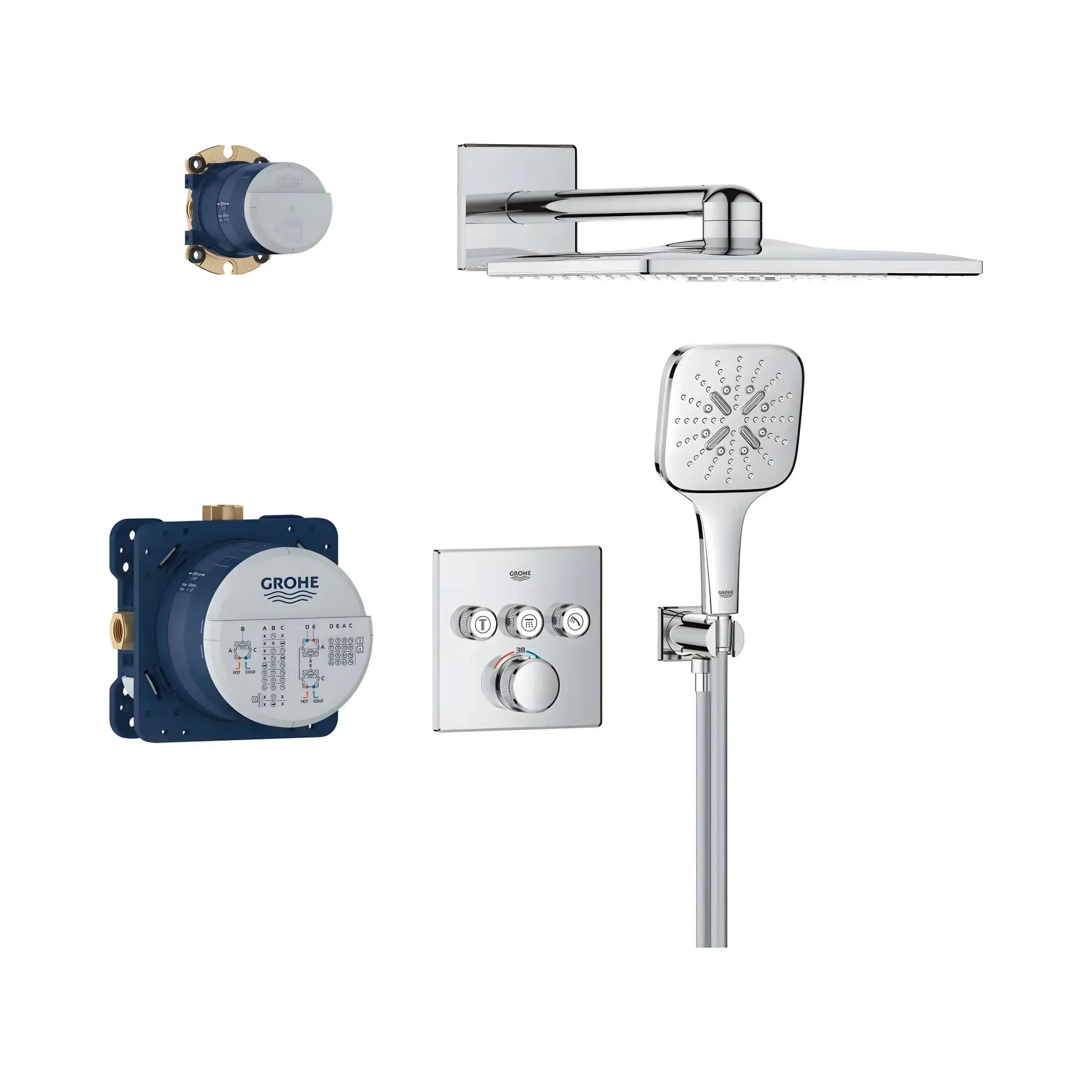 Душова система прихованого монтажу Grohtherm SmartControl з Rainshower SmartActive 310 Cube Grohe 34864000 — вид спереду