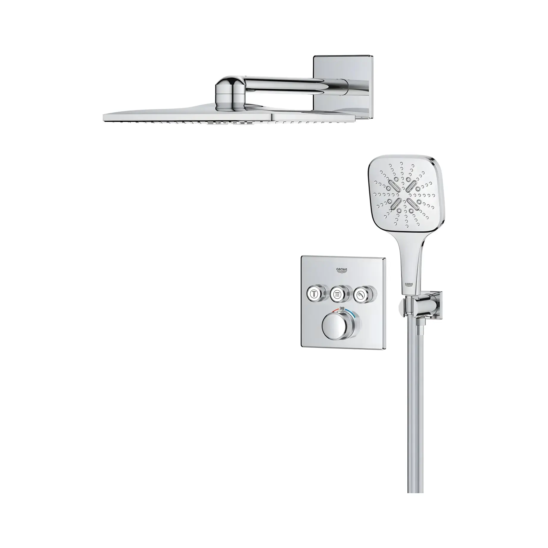 Душова система прихованого монтажу Grohtherm SmartControl з Rainshower SmartActive 310 Cube Grohe 34864000 — бічний ракурс