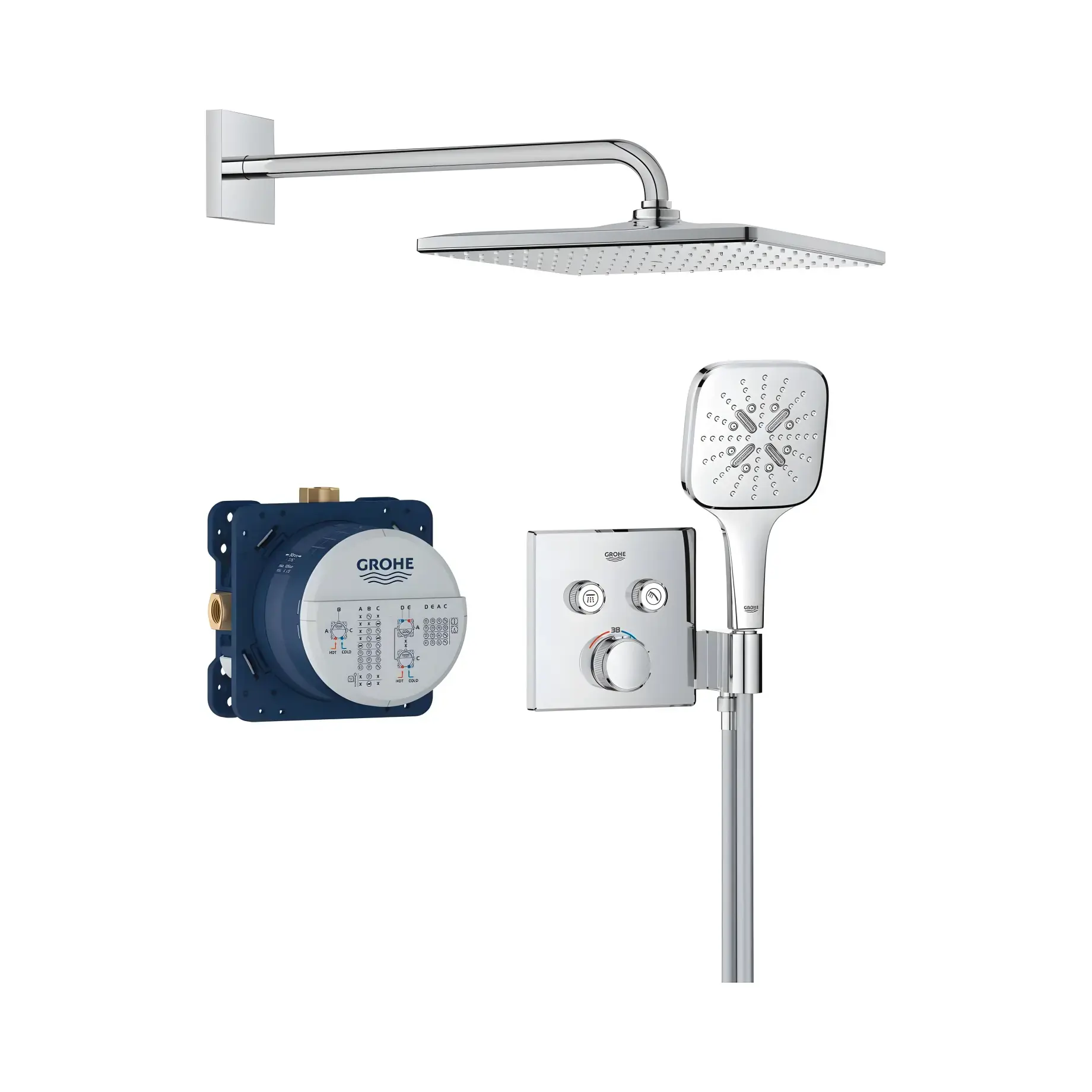 Душова система прихованого монтажу Grohtherm SmartControl з Rainshower Mono 310 Cube Grohe 34865000 — вид на білому тлі