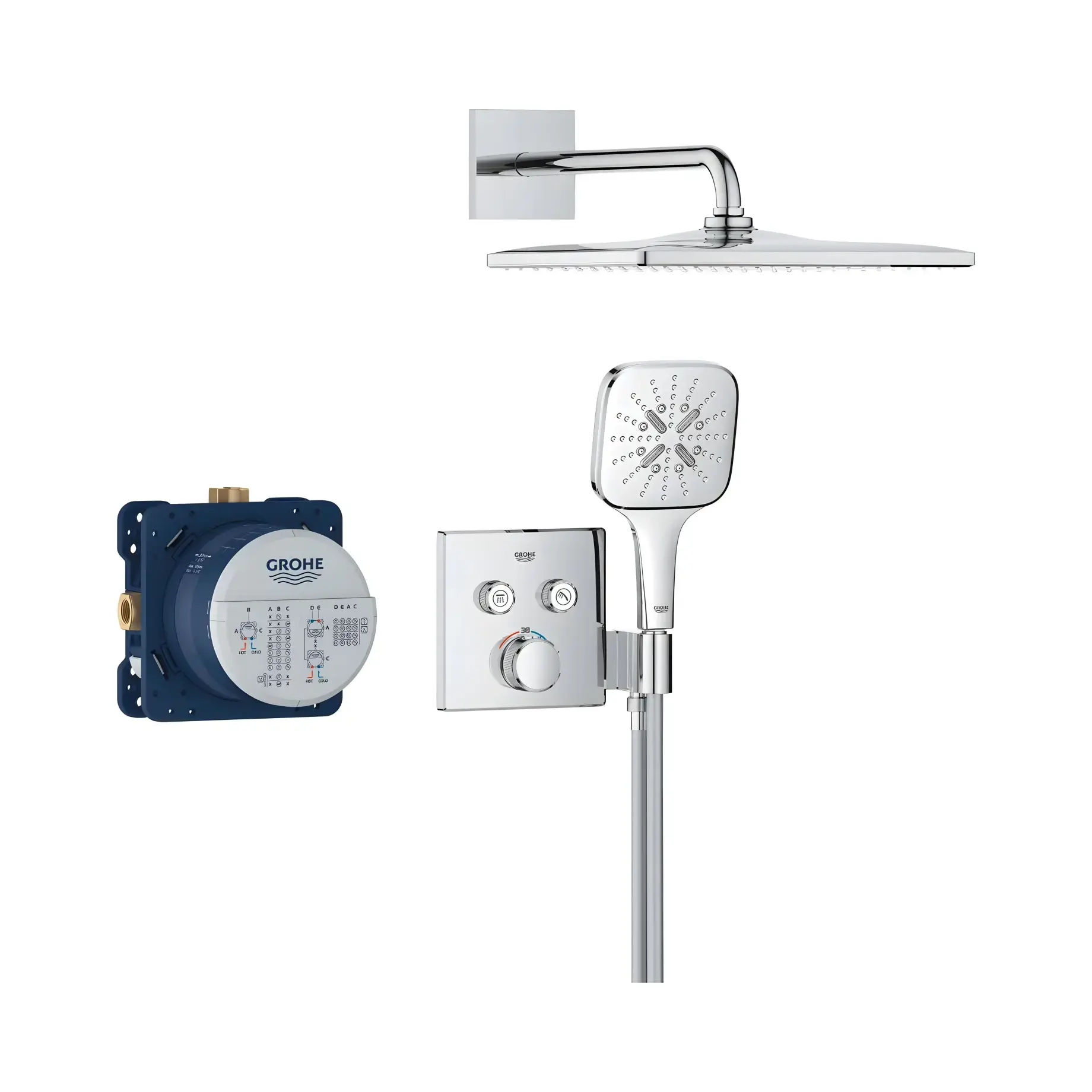 Душова система прихованого монтажу Grohtherm SmartControl з Rainshower Mono 310 Cube Grohe 34865000 — вид спереду