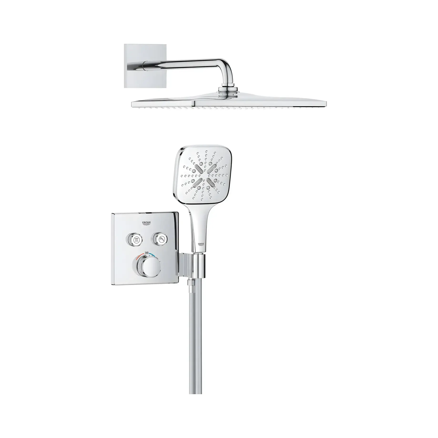 Душова система прихованого монтажу Grohtherm SmartControl з Rainshower Mono 310 Cube Grohe 34865000 Chrome — вид на білому тлі