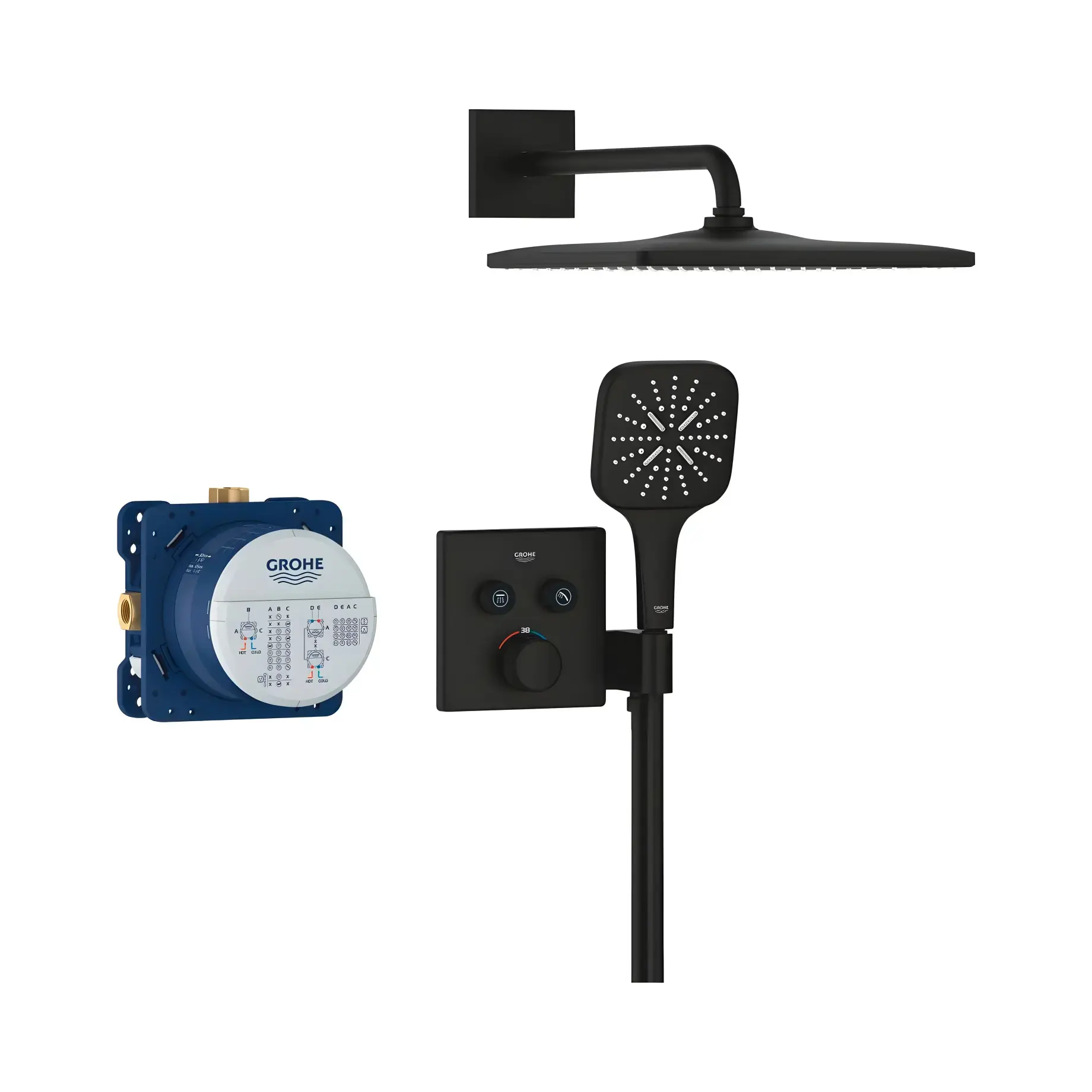 Душова система прихованого монтажу Grohtherm SmartControl з Rainshower Mono 310 Cube Grohe 34865KF0 — вид спереду