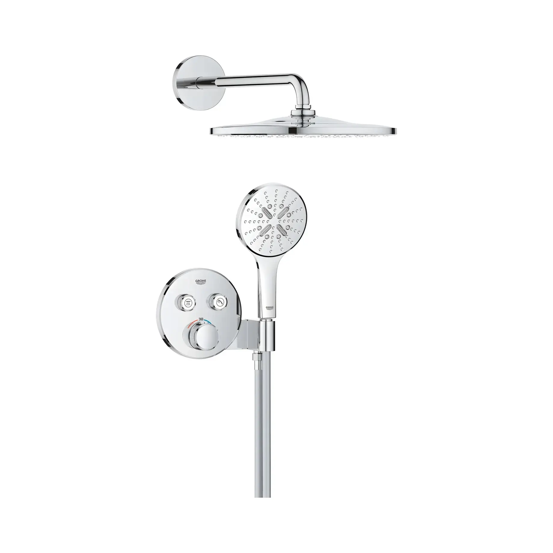 Душова система прихованого монтажу Grohtherm SmartControl з Rainshower Mono 310 Grohe 34866000 Chrome — вид на білому тлі